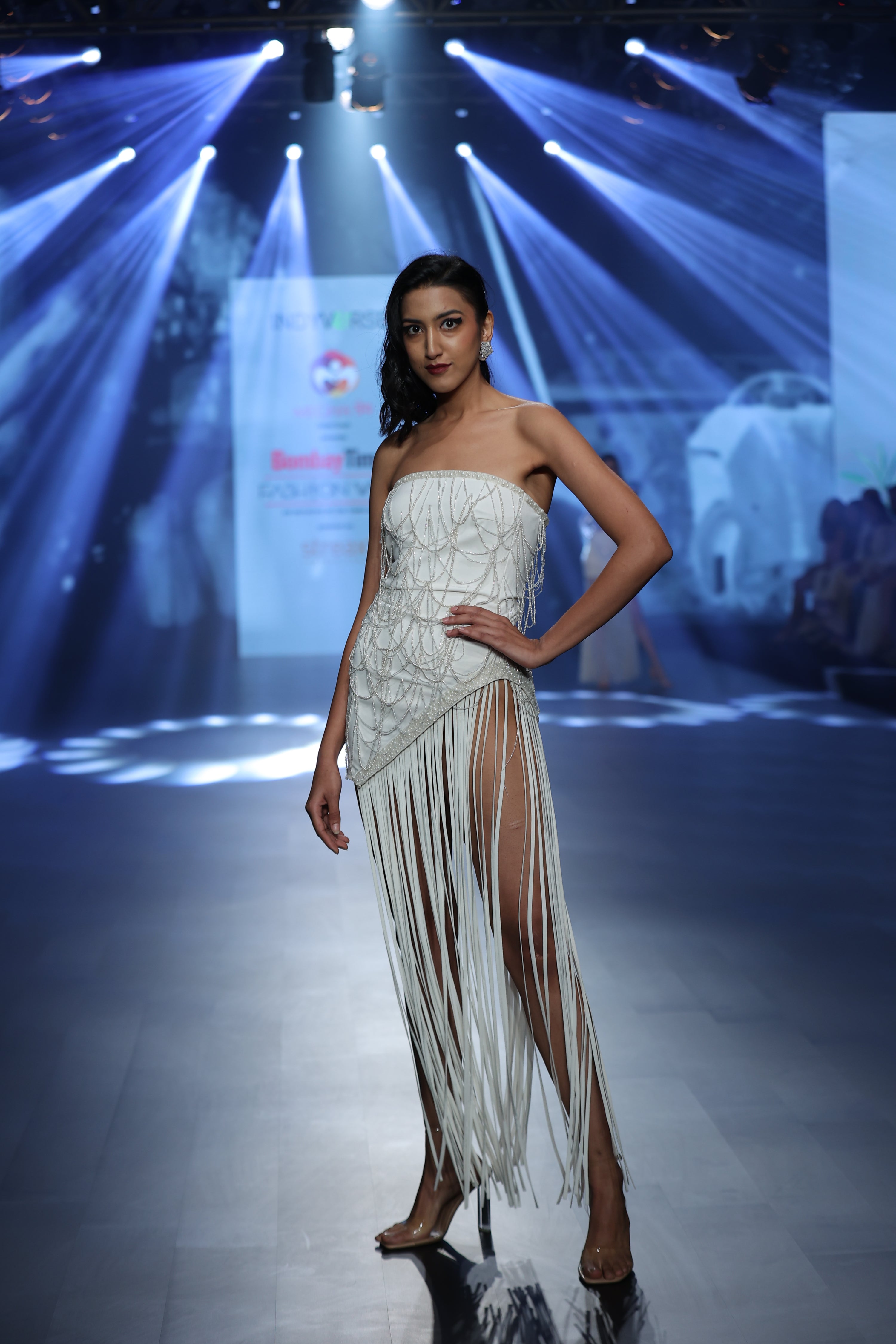 IVORY SHORT DRESS WITH EMBELLISHMENTS AND CORDS