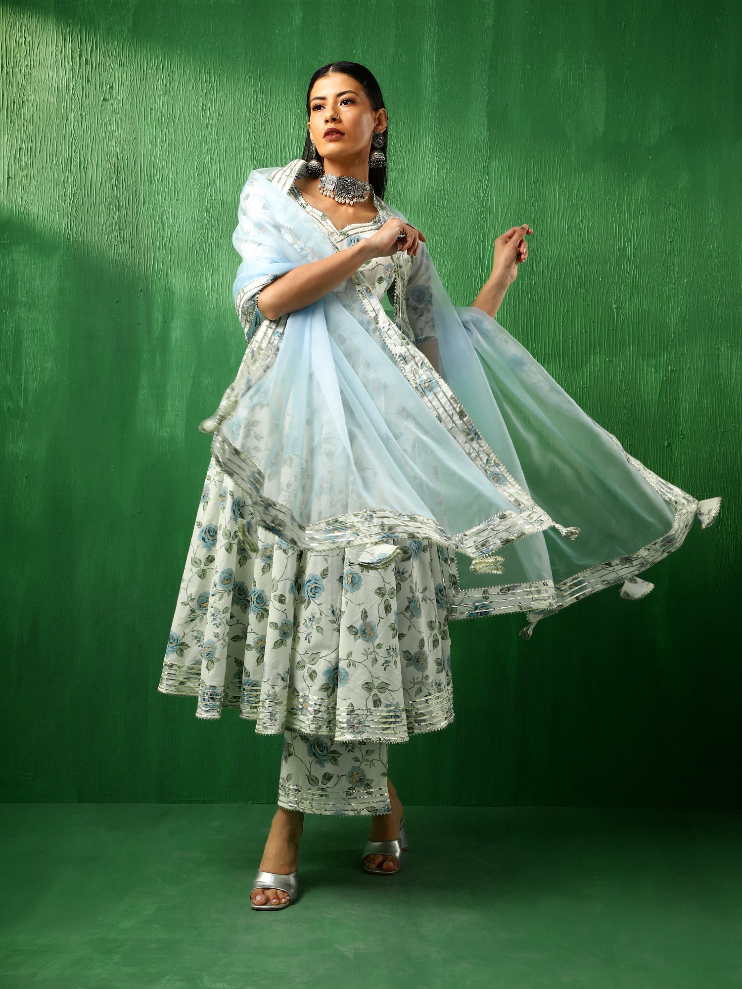 ADAA BLUE ROSE COTTON ANARKALI SET