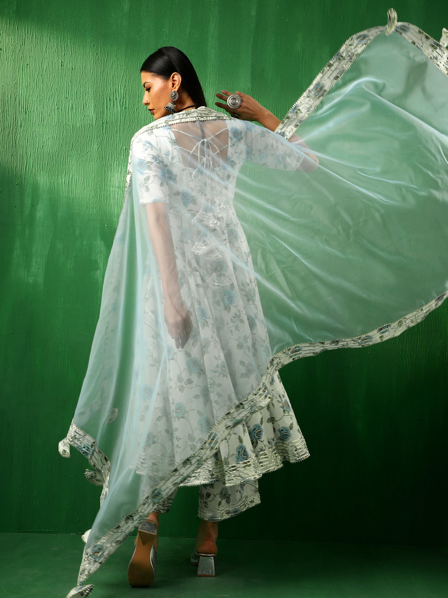 ADAA BLUE ROSE COTTON ANARKALI SET