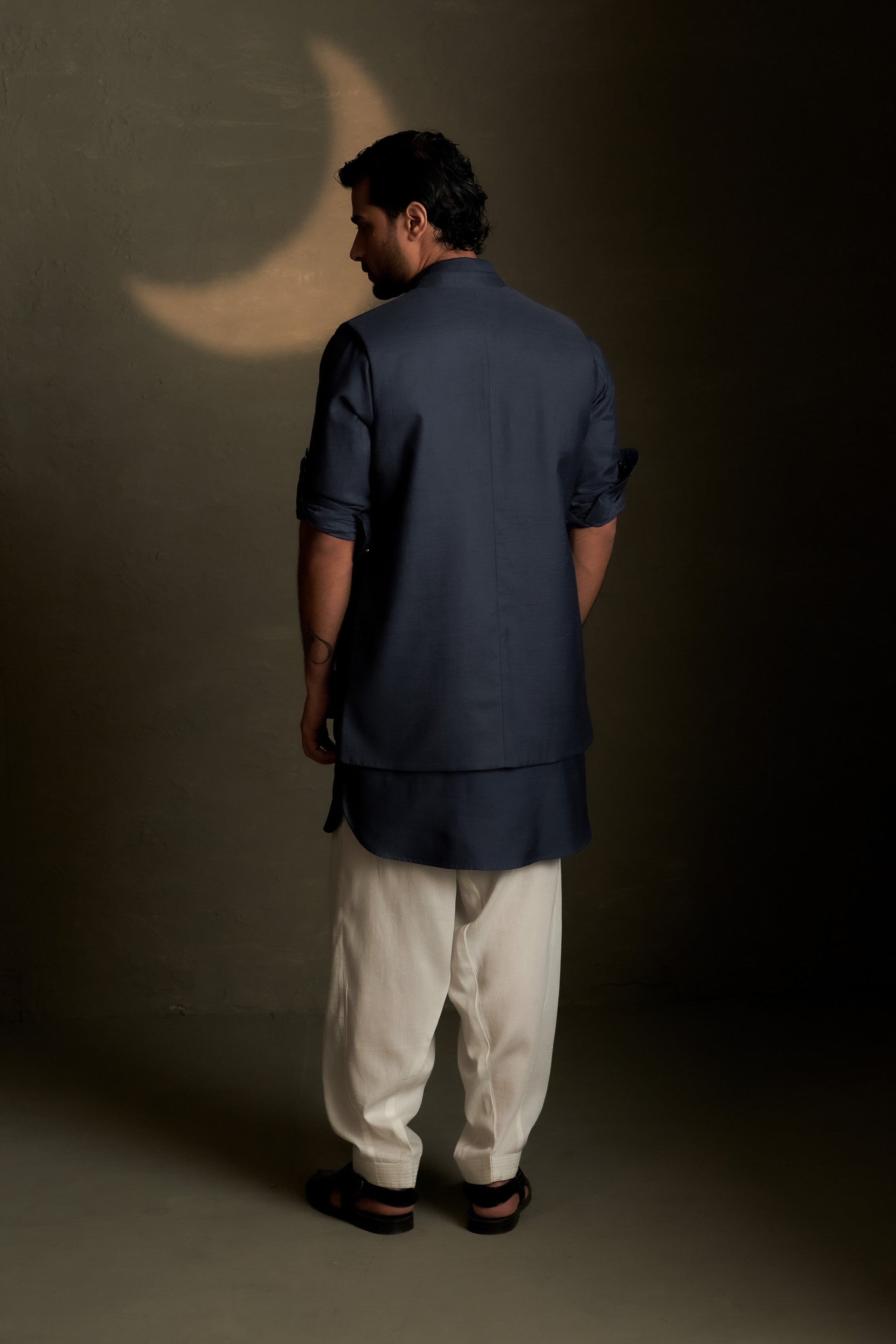 BLUE DUSK PATHANI KURTA WITH LONG JACKET