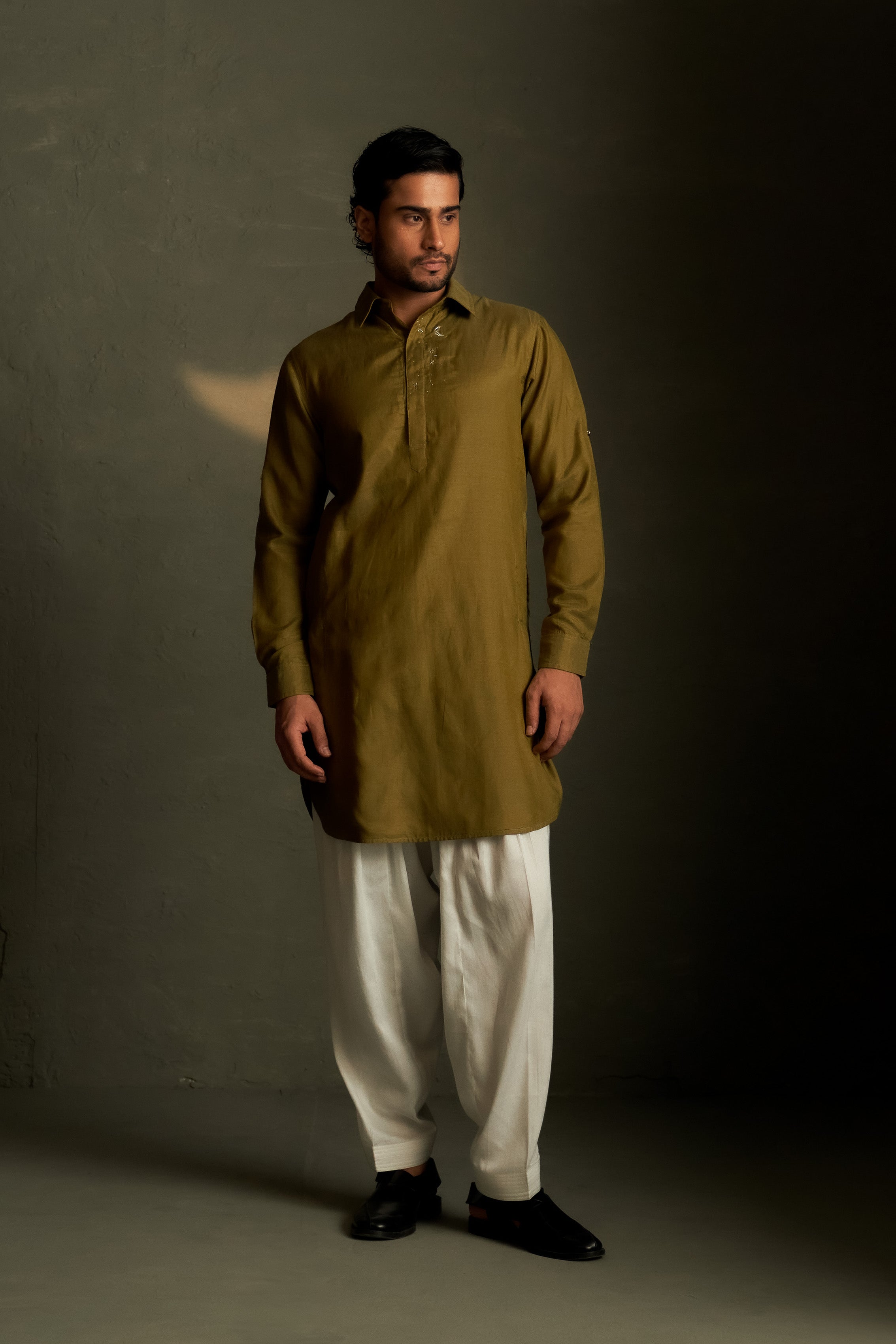 OLIVE DUSK PATHANI KURTA SET