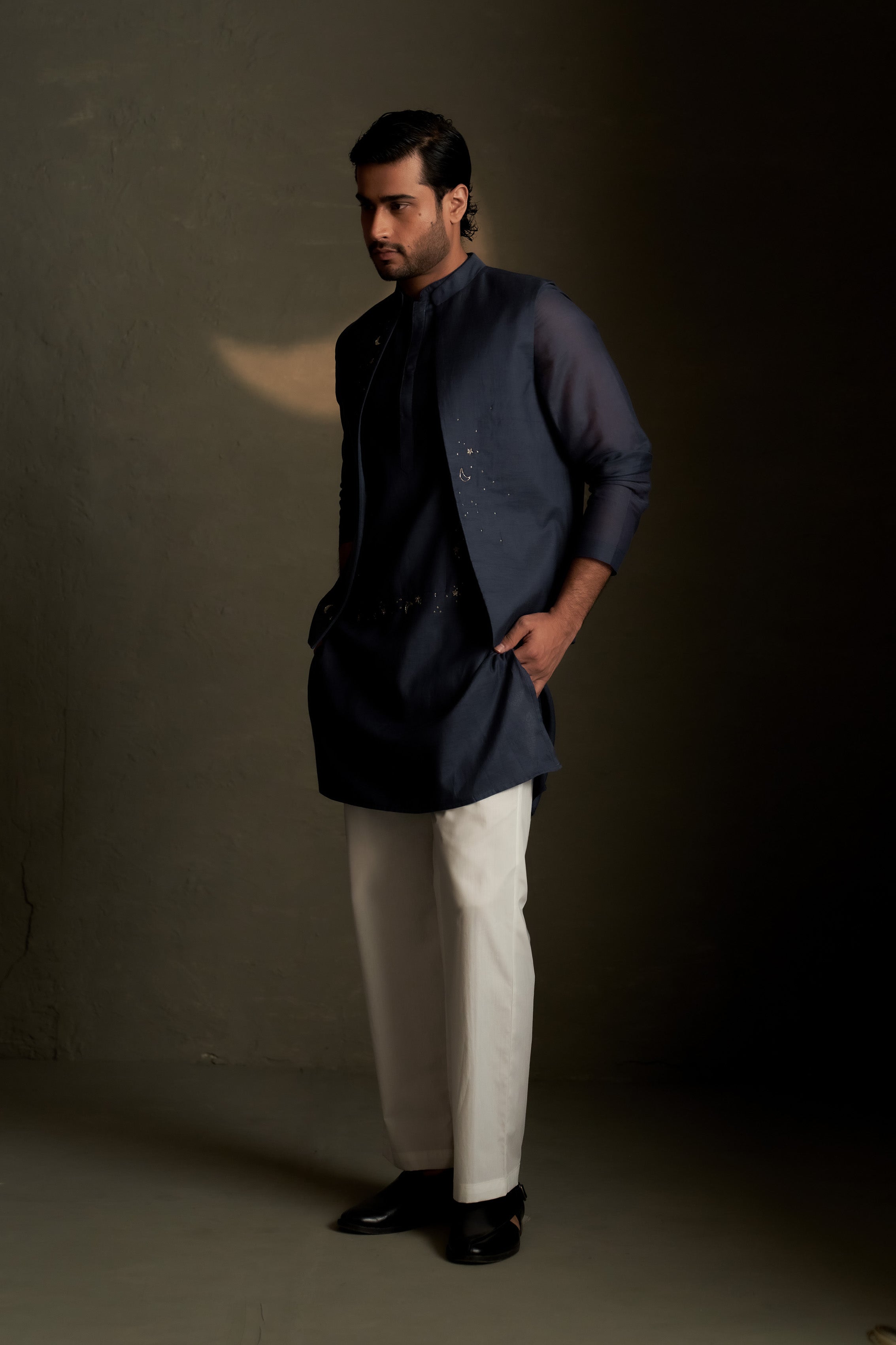 BLUE DUSK LONG KURTA SET WITH SHORT JACKET