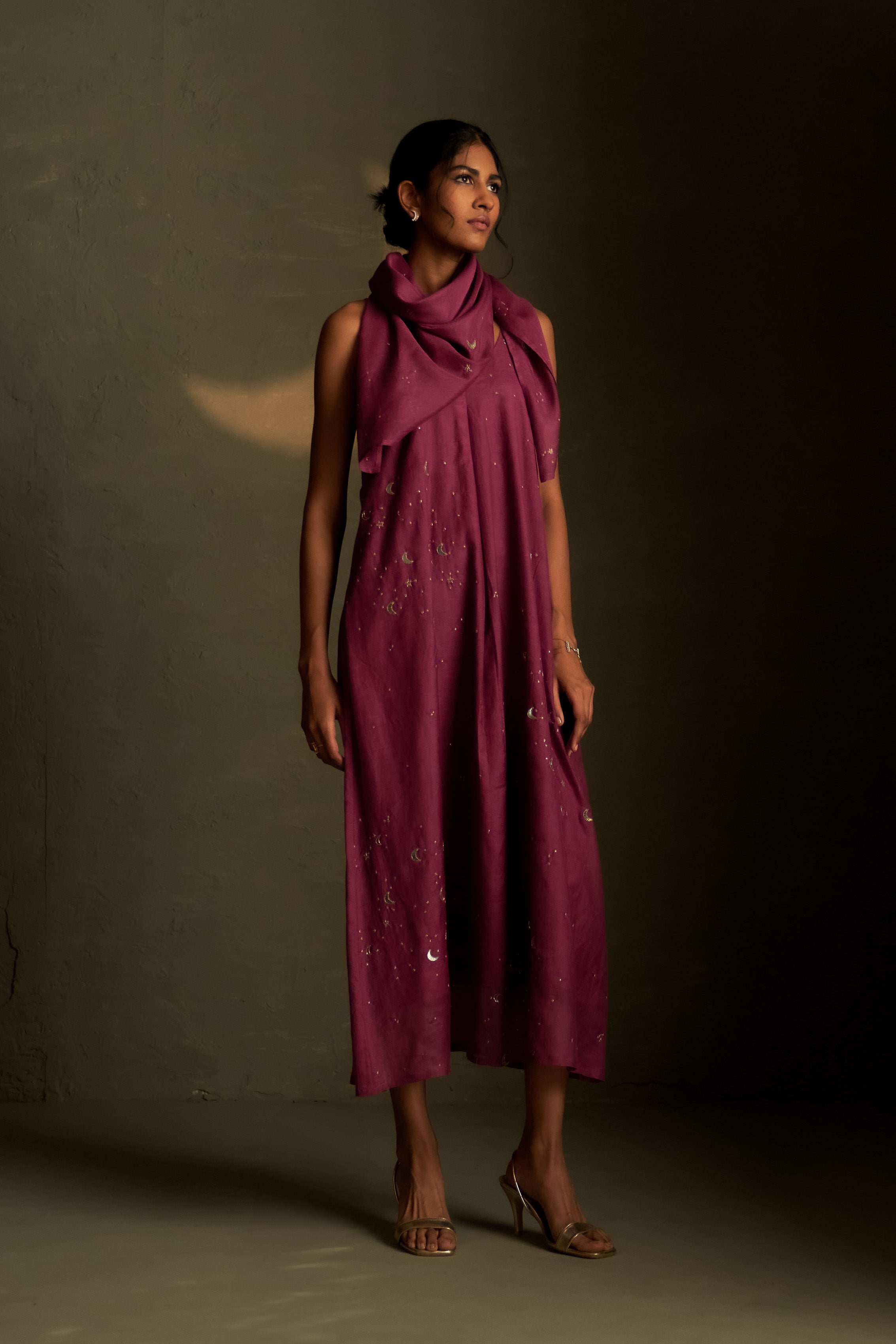 TWILIGHT MAGENTA CHAAND SITARA DRESS WITH SCARF