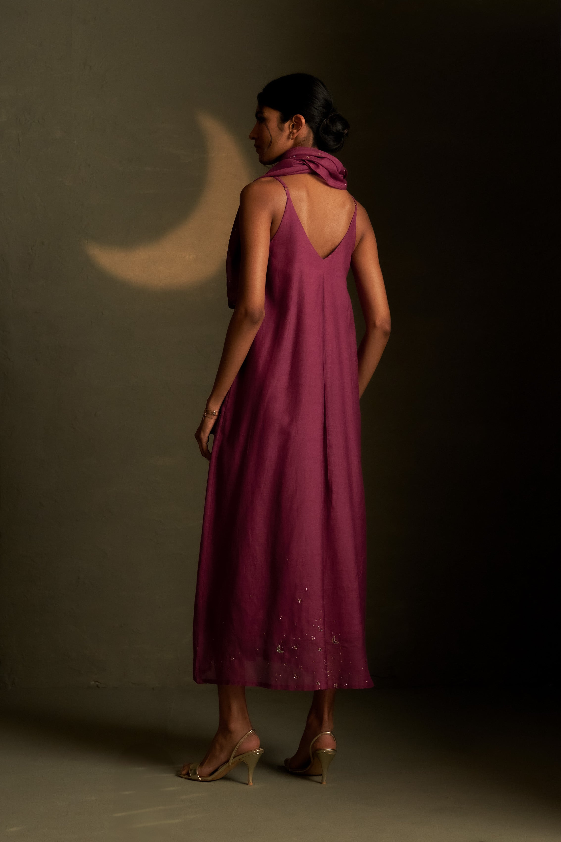 TWILIGHT MAGENTA CHAAND SITARA DRESS WITH SCARF