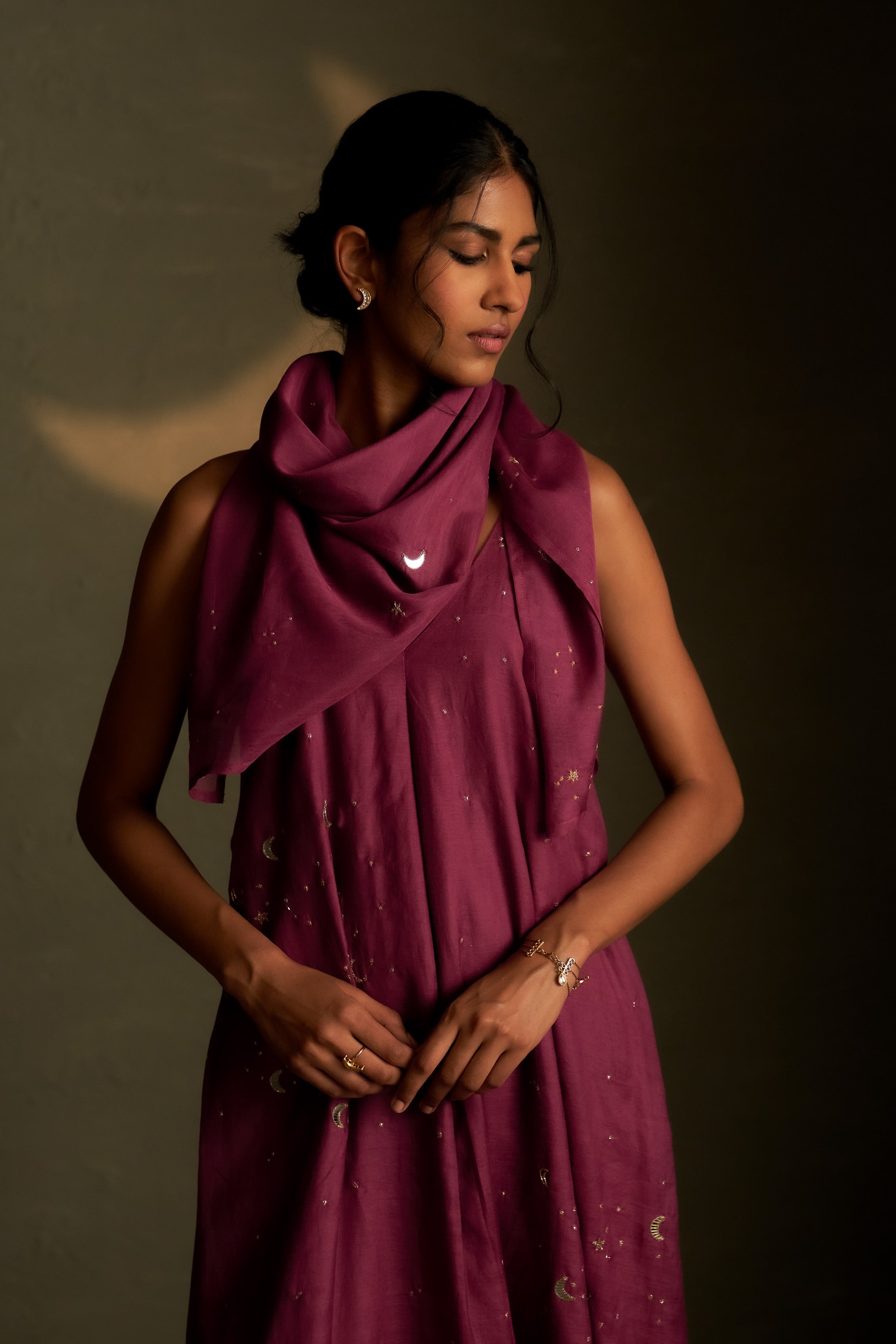 TWILIGHT MAGENTA CHAAND SITARA DRESS WITH SCARF