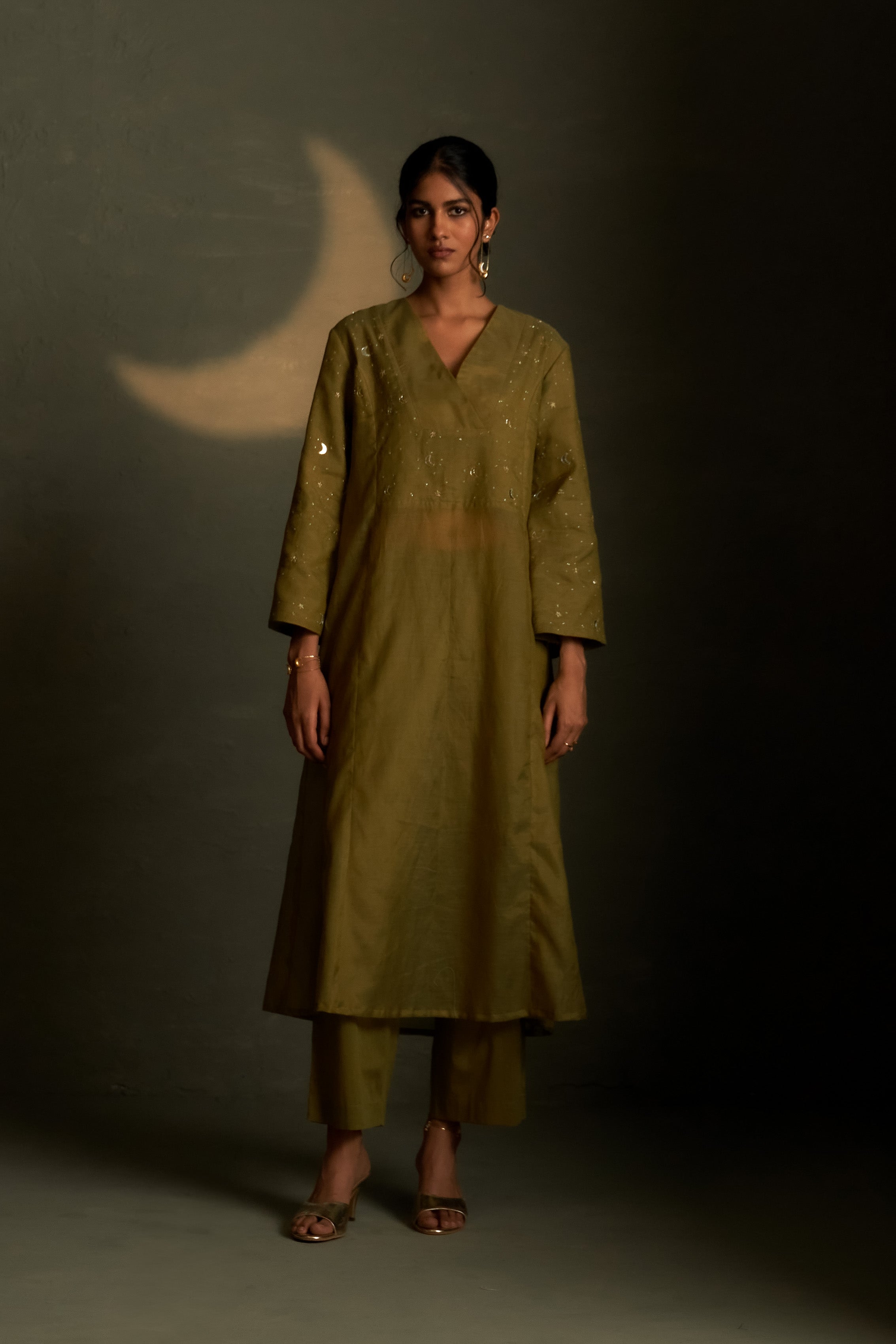 OLIVE DUSK DOUBLE YOKE KURTA SET
