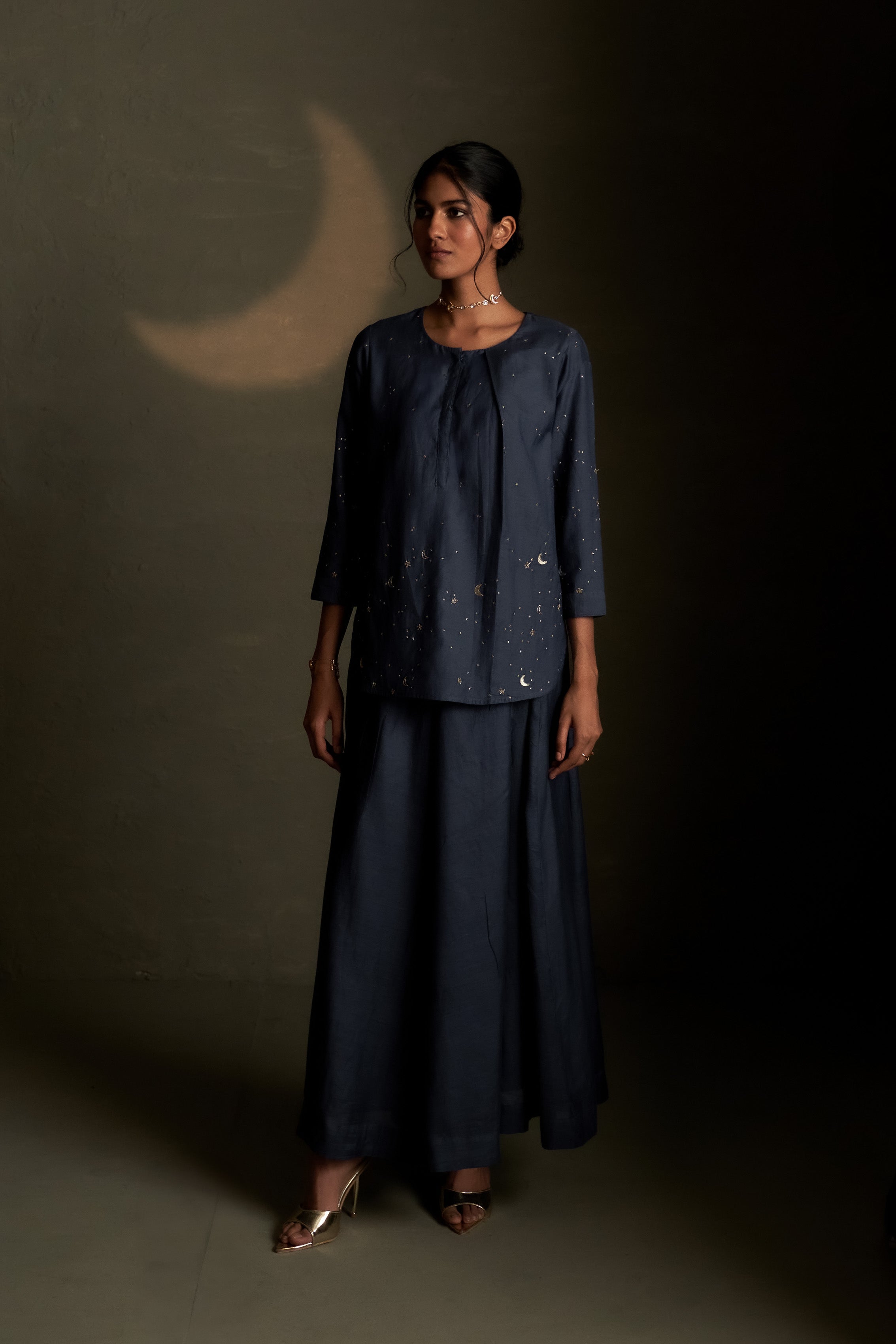 BLUE DUSK CHAAND KURTI SKIRT SET