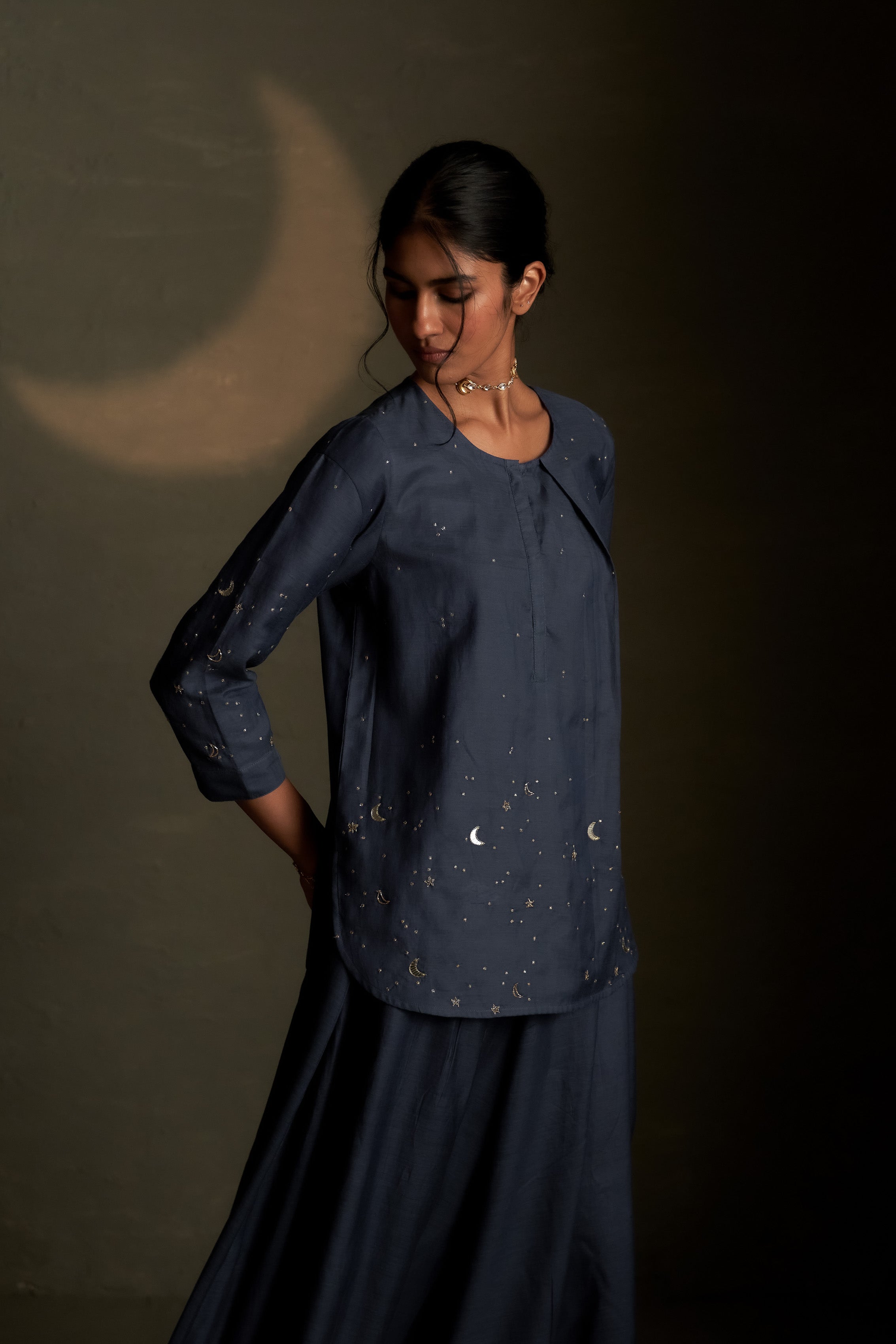 BLUE DUSK CHAAND KURTI SKIRT SET