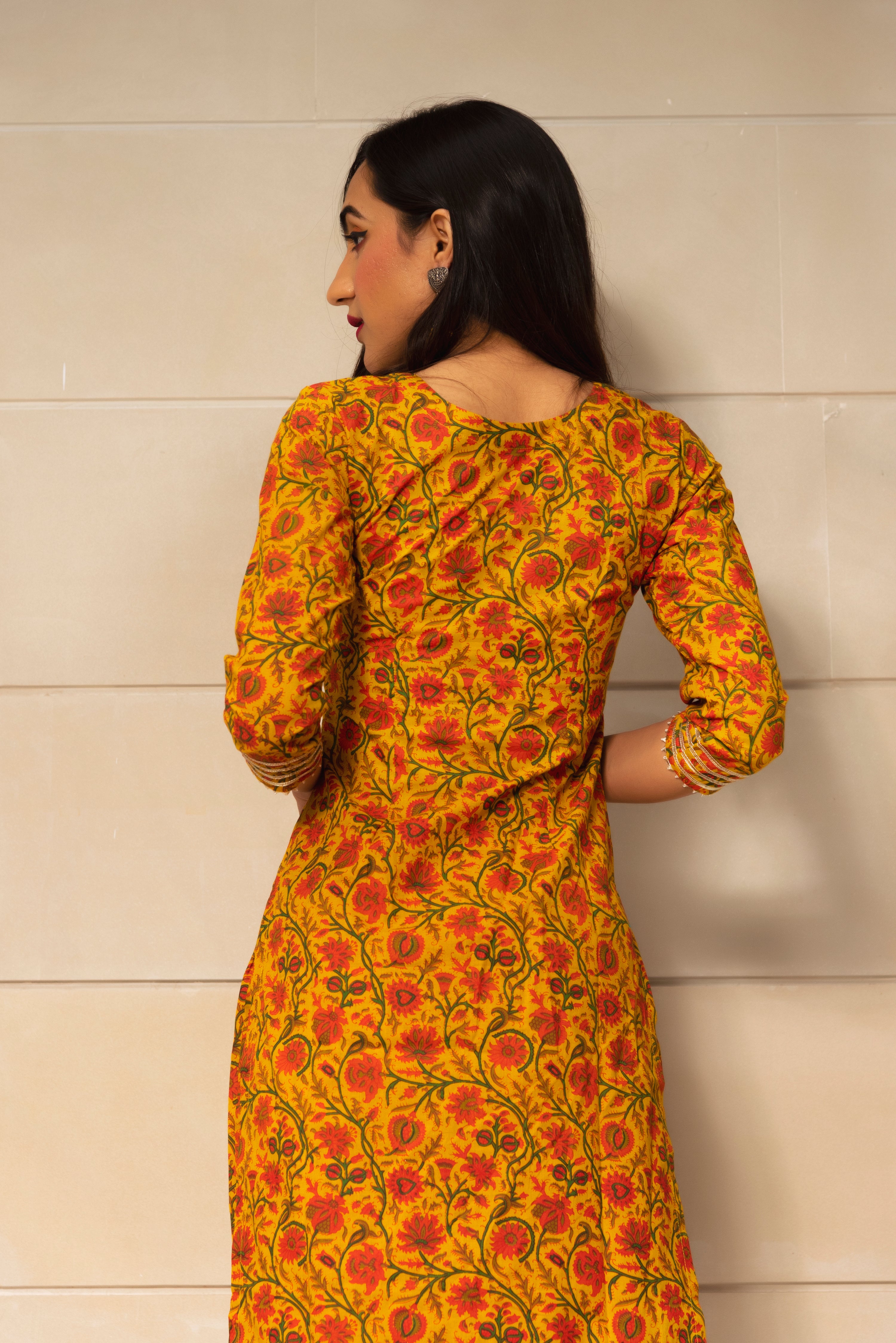 MUSTARD YELLOW HAND BLOCK PRINT KURTA SET