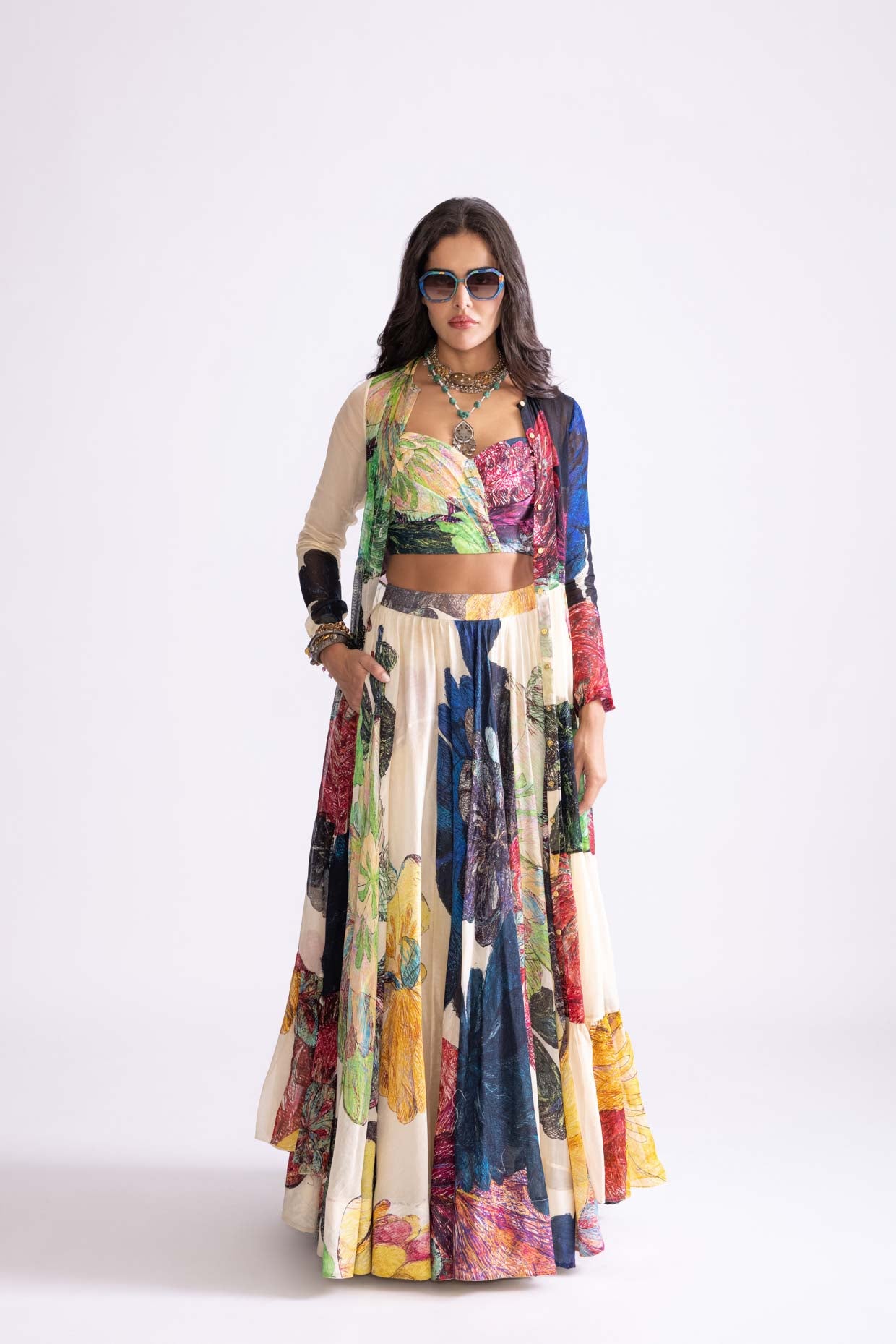 BLUEY BLOUSE, MAGNOLIA CAPE & MAGNOLIA LEHENGA