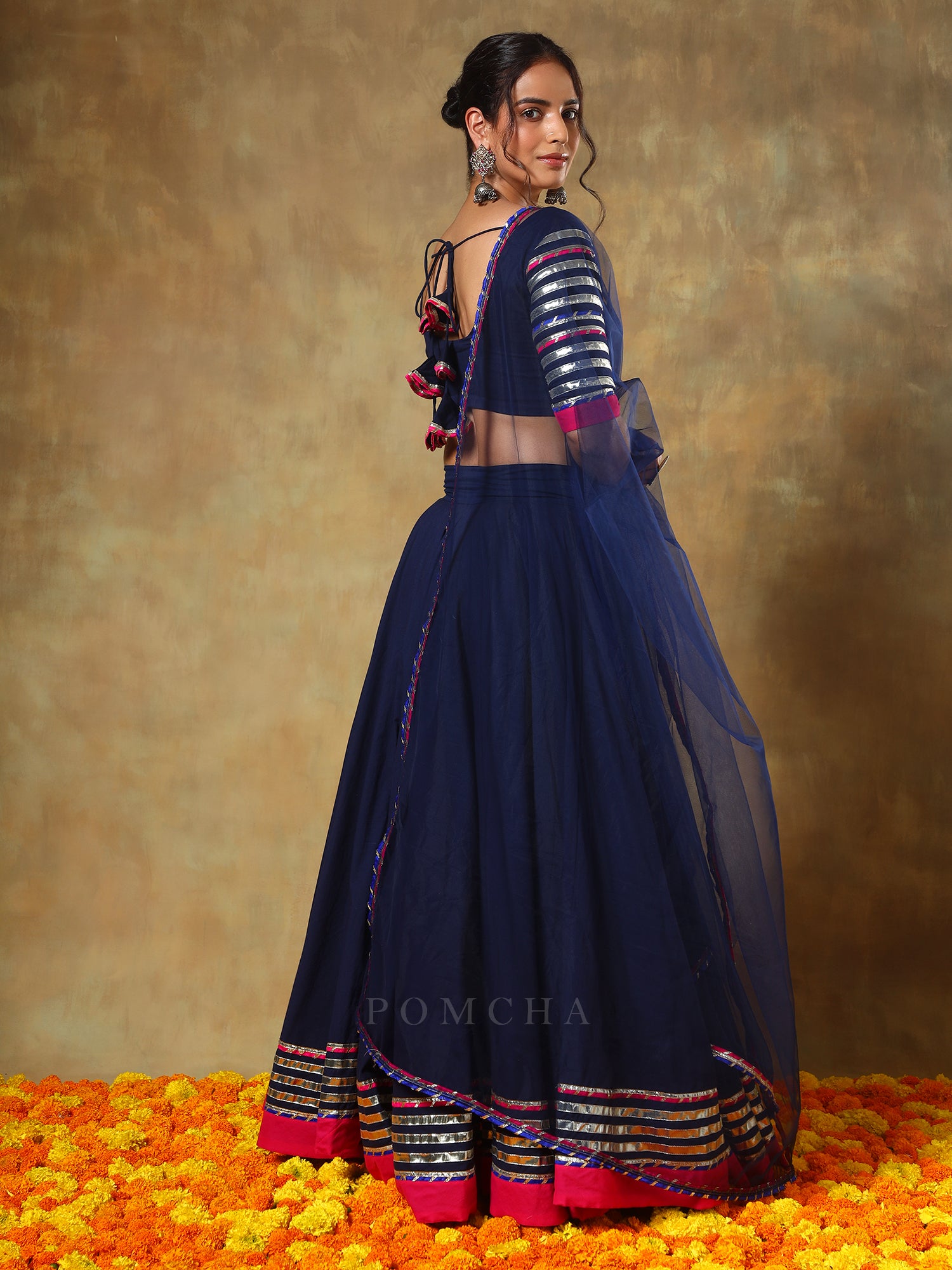 GUZARISH NAVY BLUE COTTON LEHENGA SET