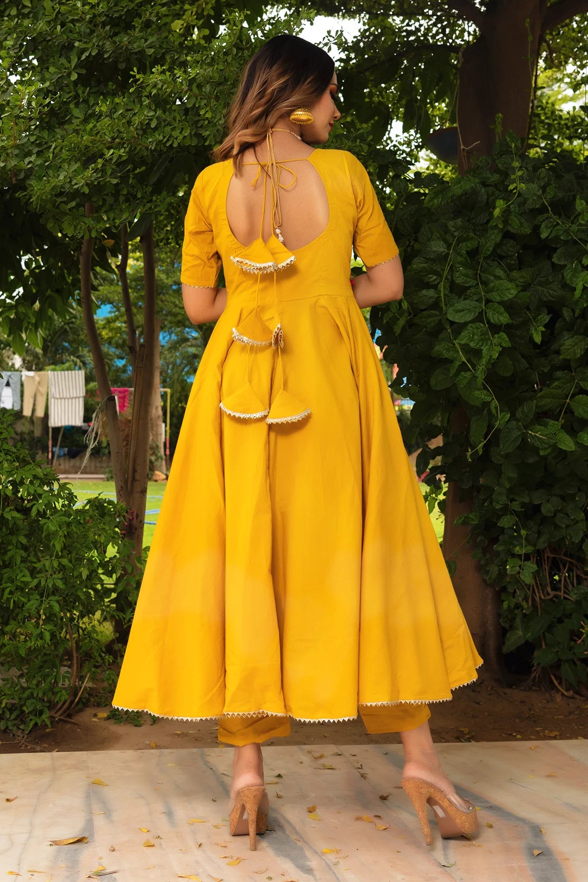 ROSEMARRY YELLOW COTTON ANARKALI SET