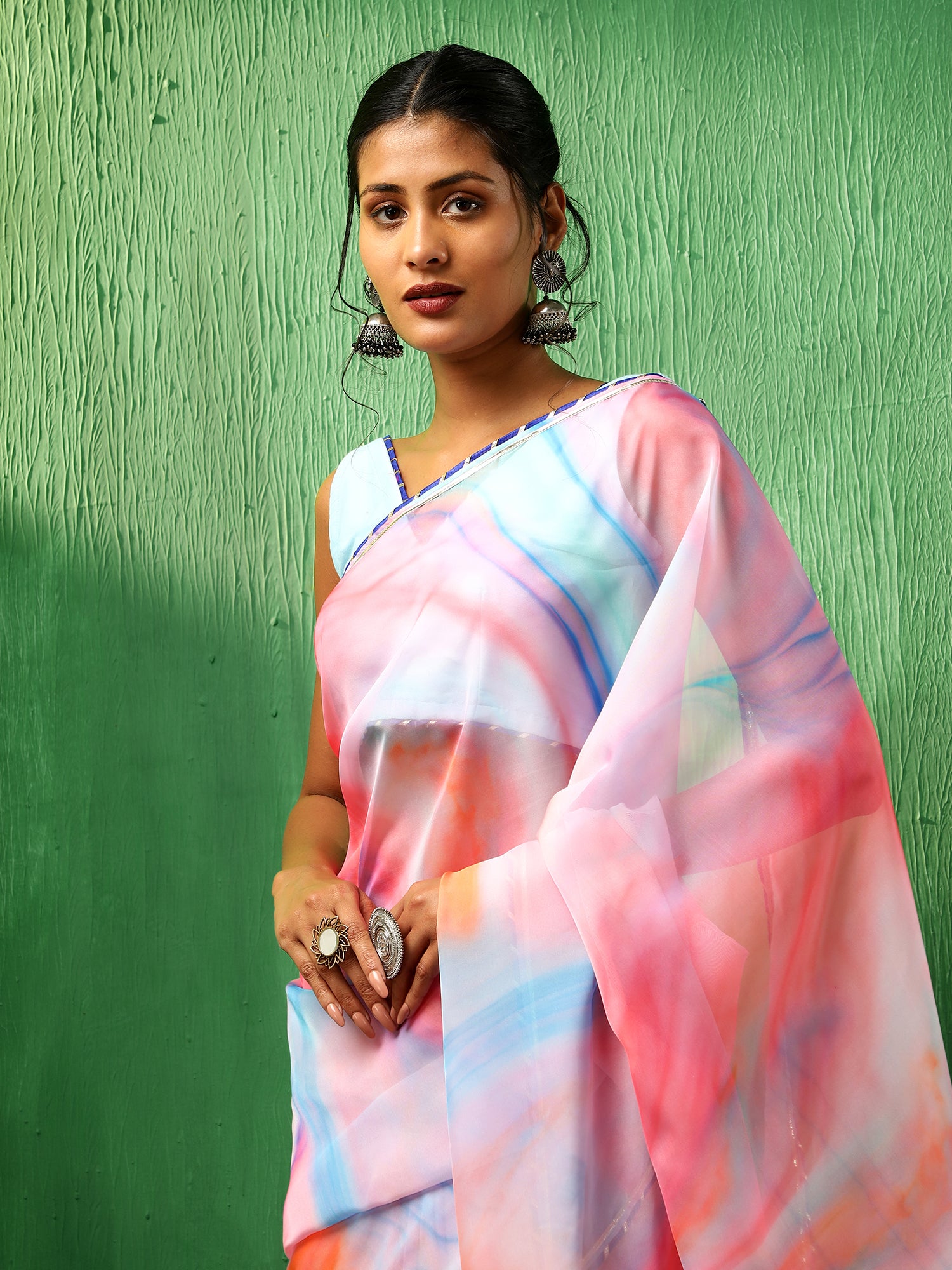 ADAA PINK MARBLE PRINT ORGANZA SAREE