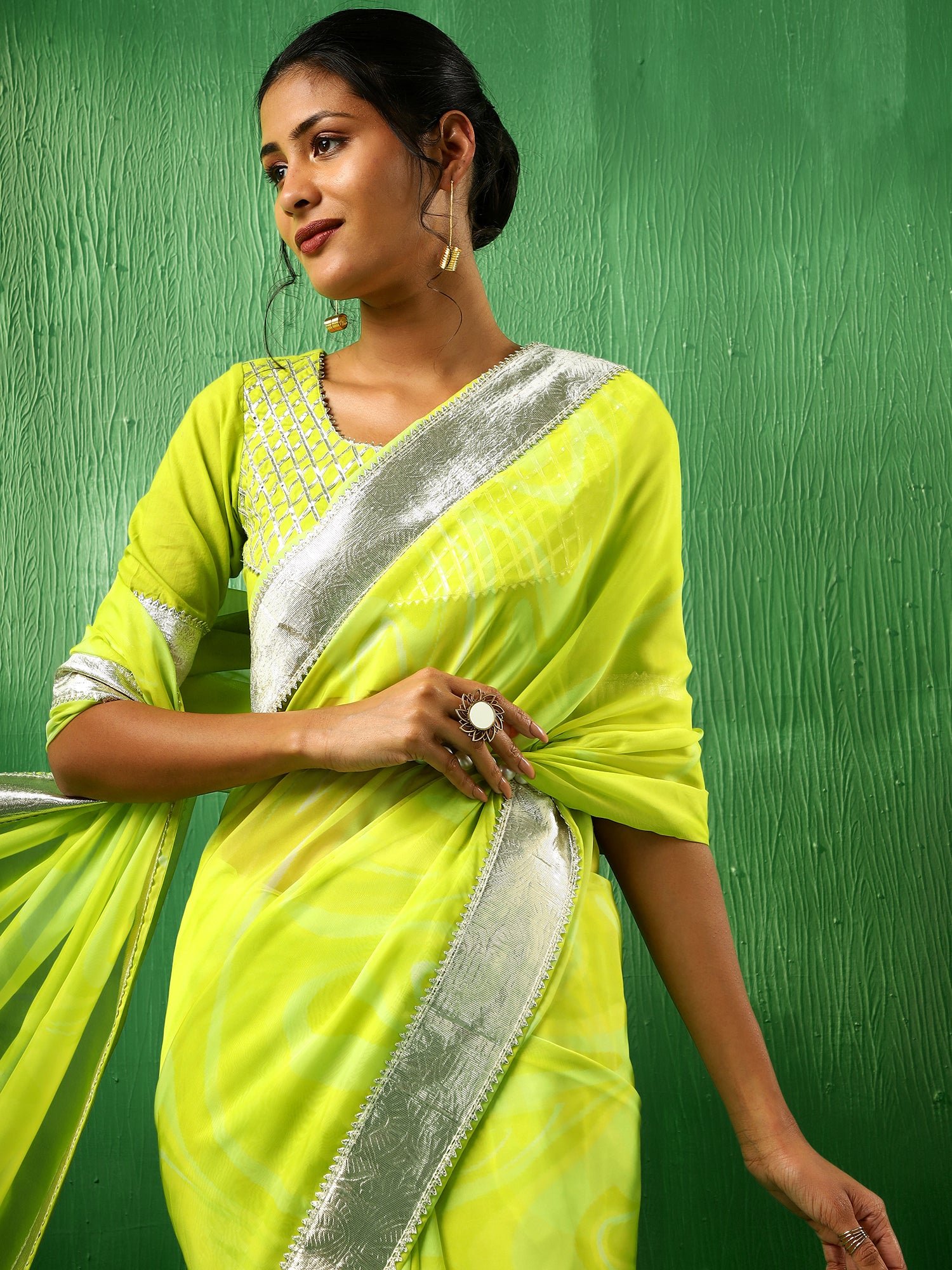 ADAA BRIGHT GREEN ORGANZA SAREE