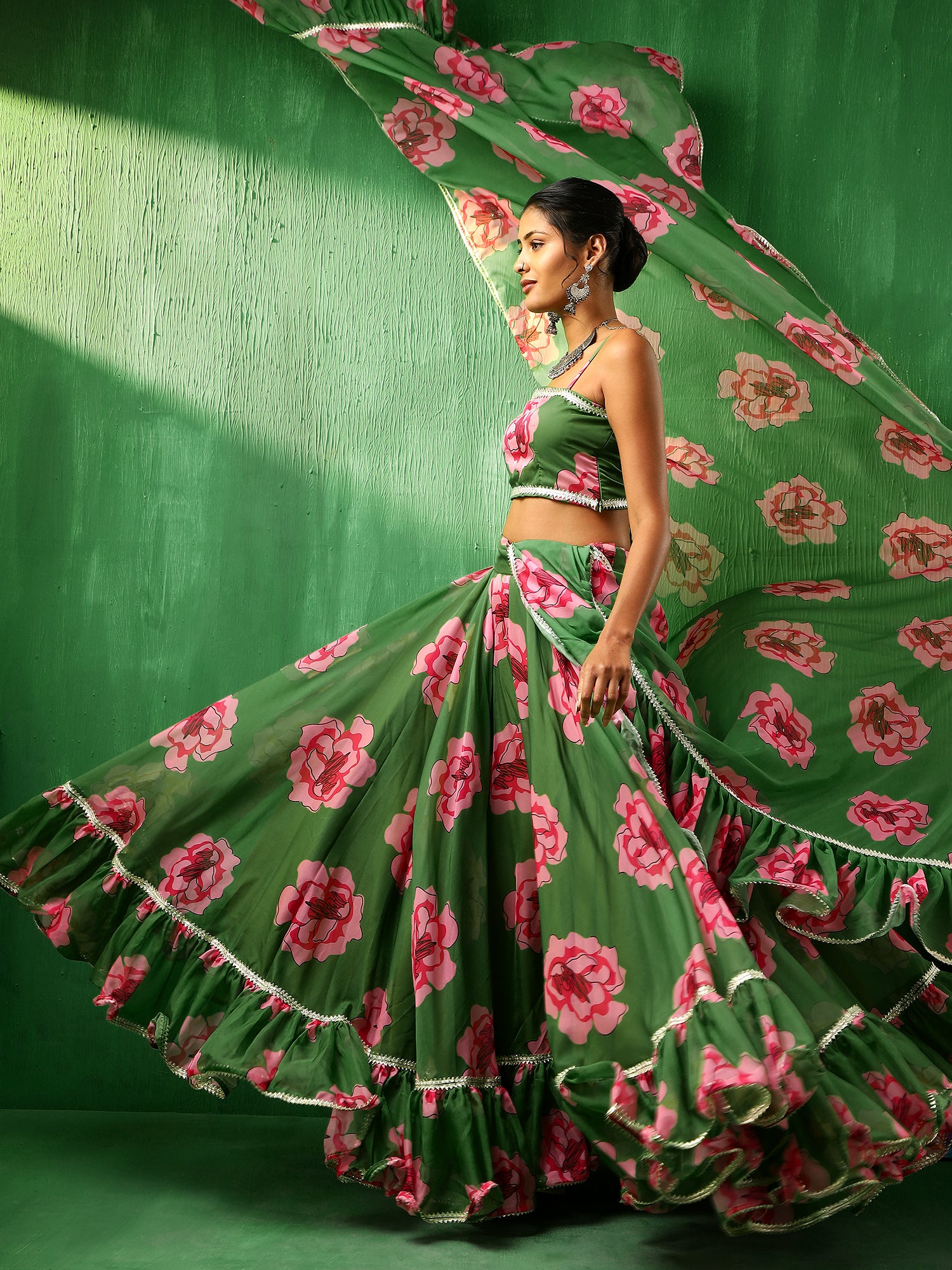 ADAA GREEN CARNATION ORGANZA LEHENGA SET