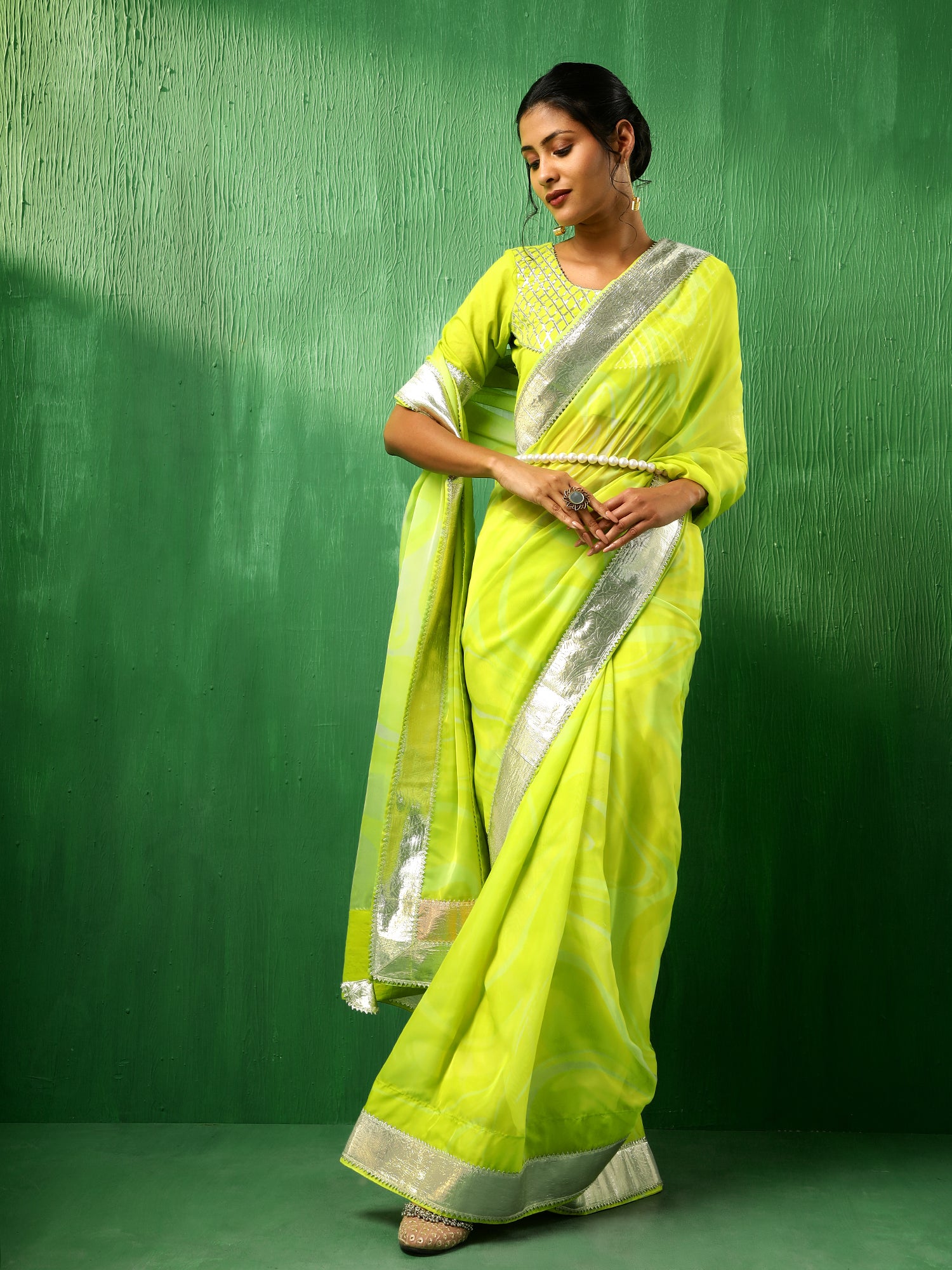 ADAA BRIGHT GREEN ORGANZA SAREE