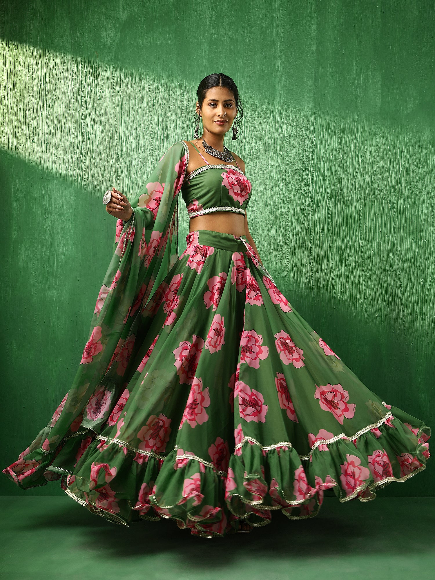 ADAA GREEN CARNATION ORGANZA LEHENGA SET