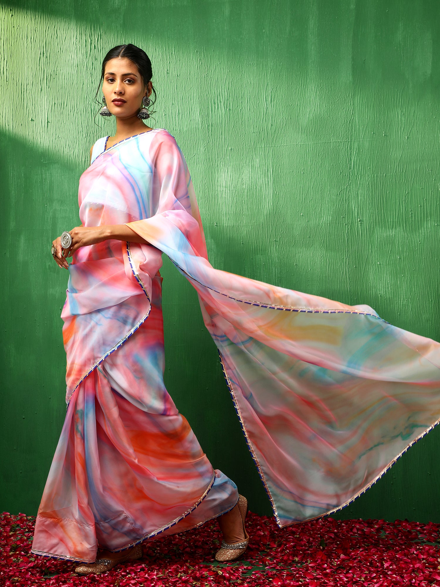 ADAA PINK MARBLE PRINT ORGANZA SAREE