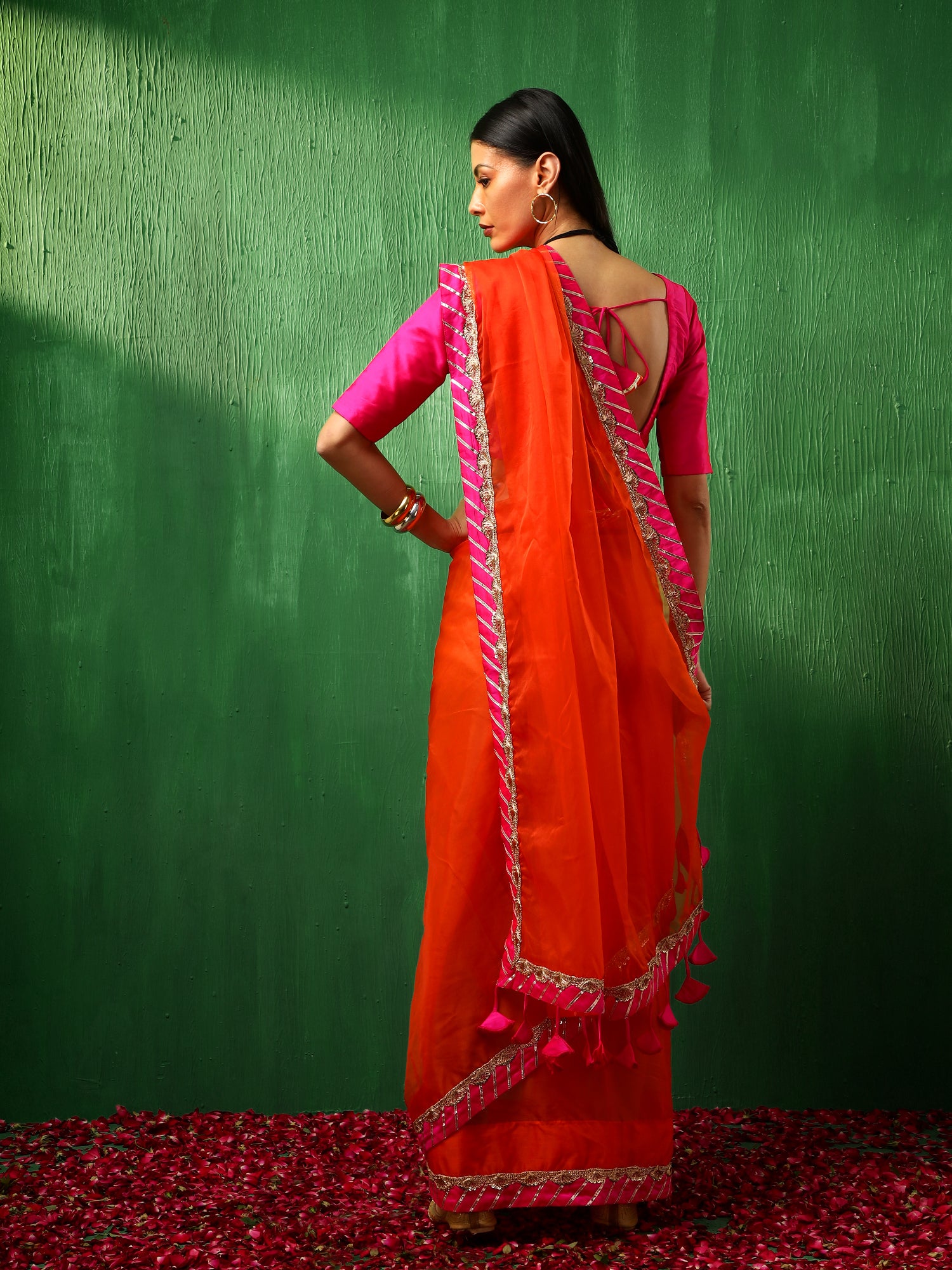 ADAA PINK BORDER ORANGE ORGANZA SAREE