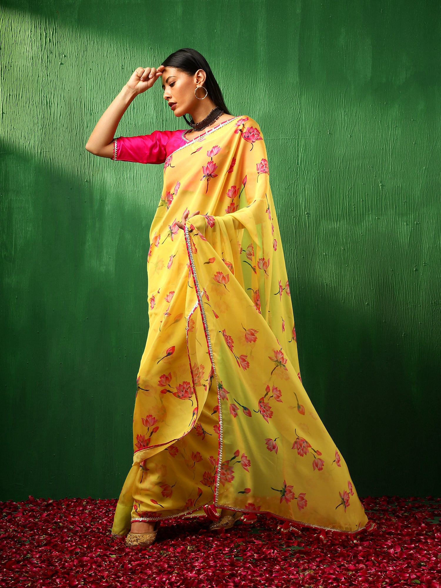 ADAA PINK LOTUS YELLOW ORGANZA SAREE