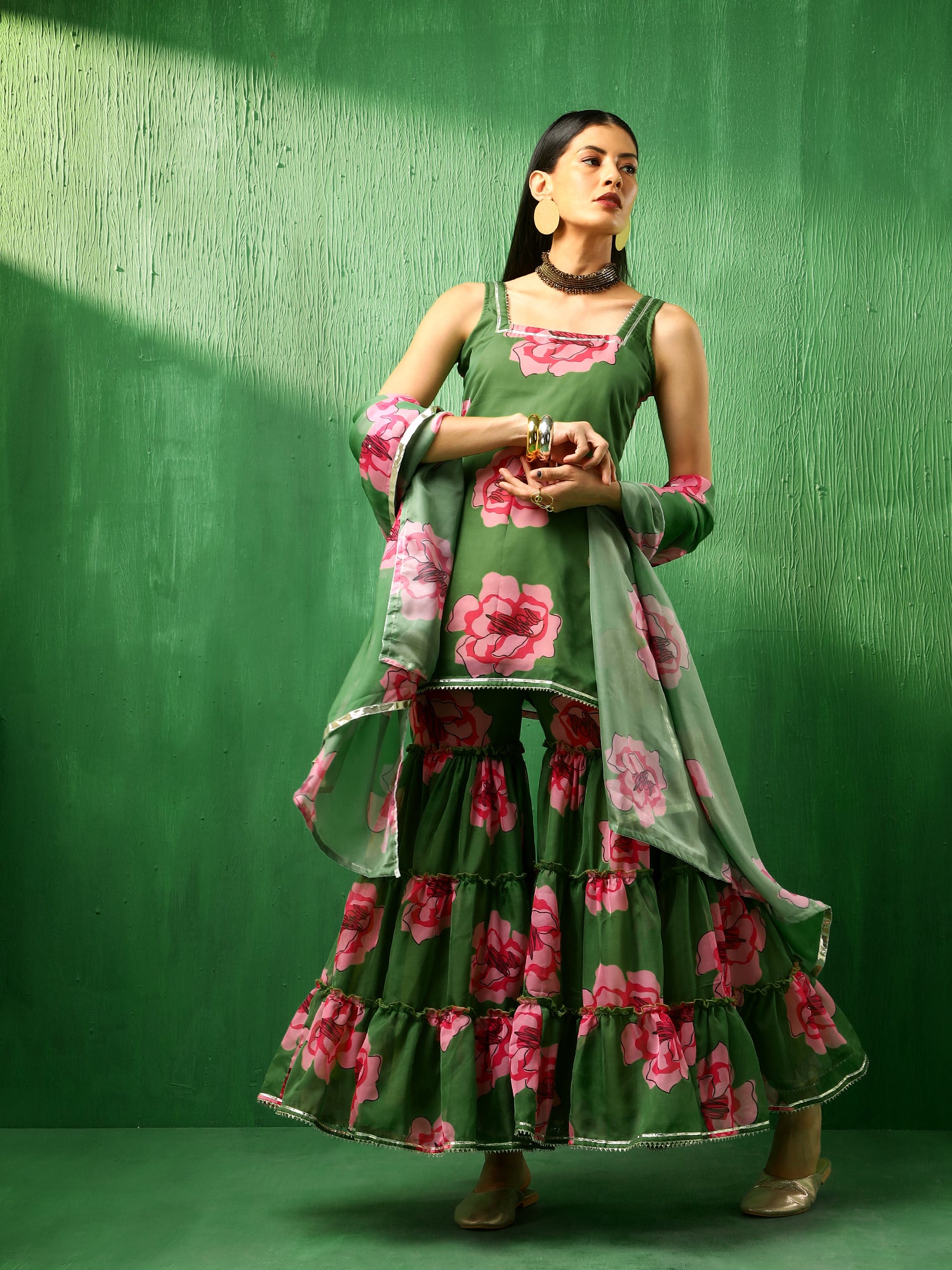 ADAA GREEN CARNATION ORGANZA SHARARA SET