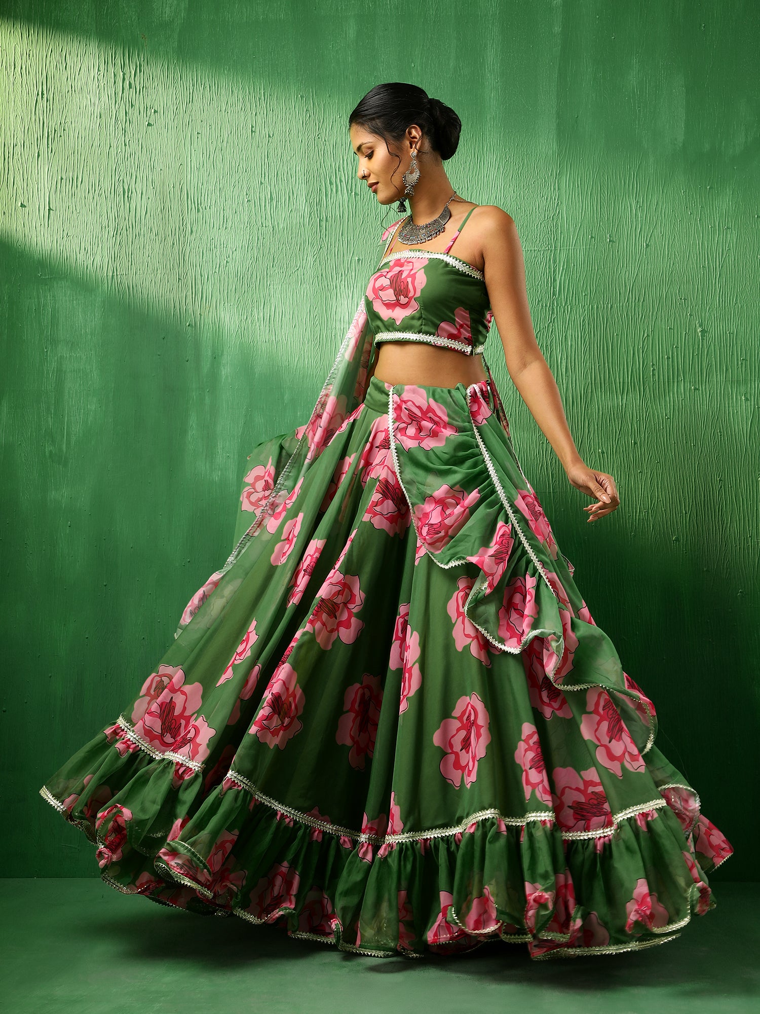 ADAA GREEN CARNATION ORGANZA LEHENGA SET