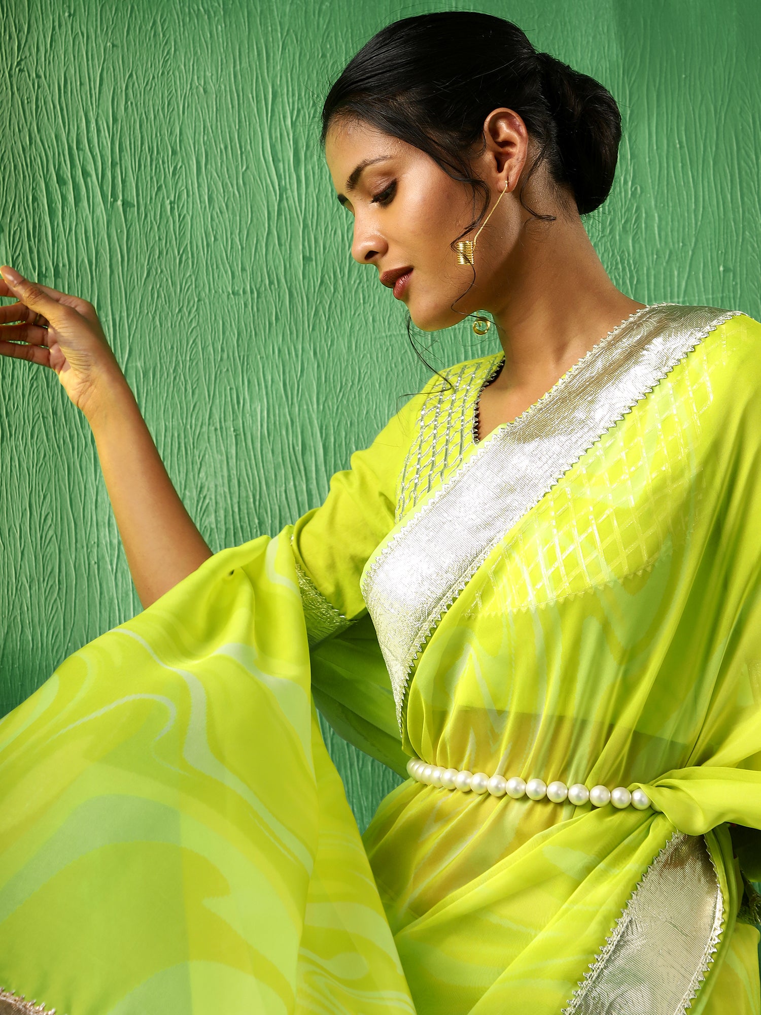 ADAA BRIGHT GREEN ORGANZA SAREE