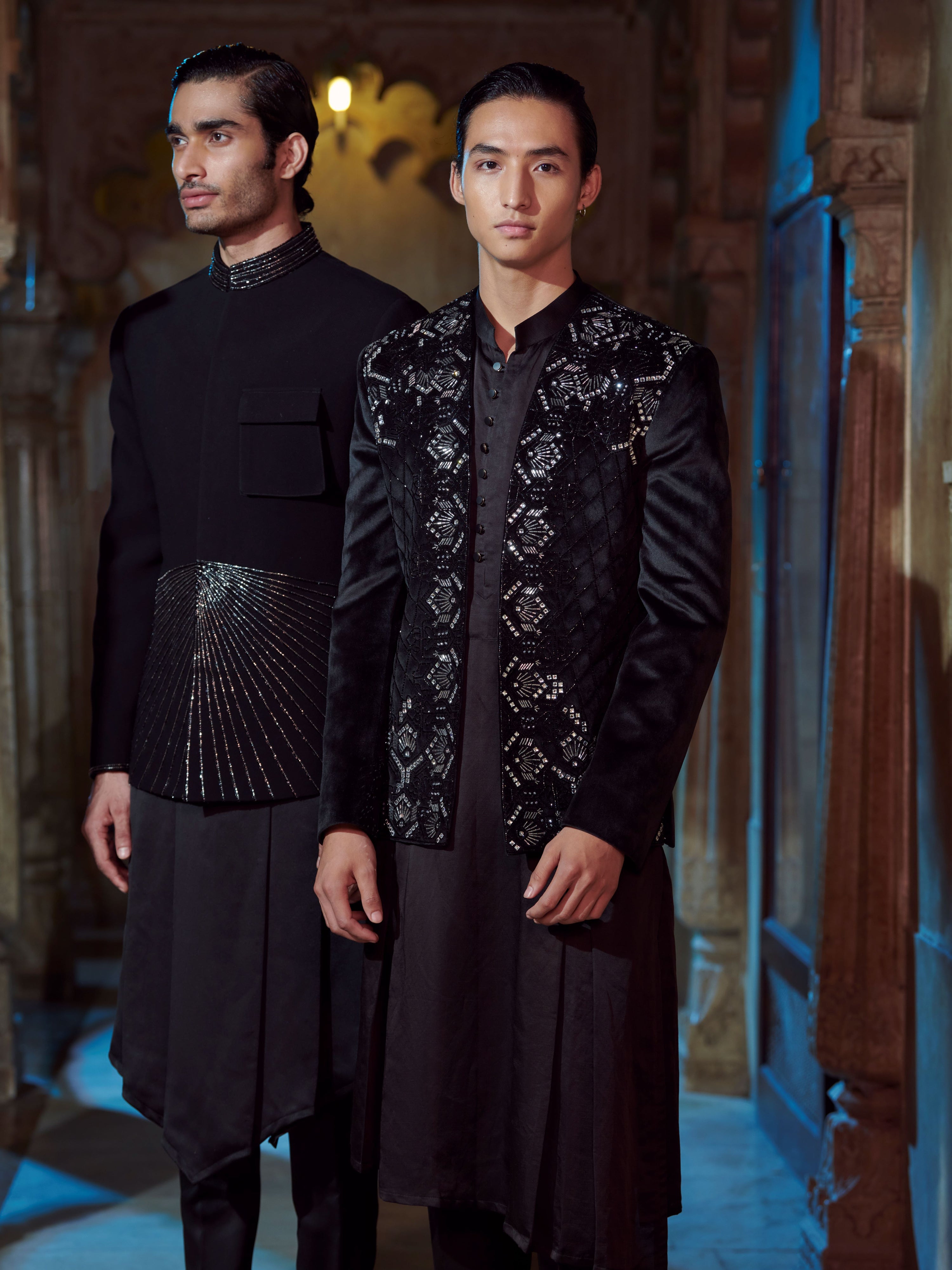 BLACK SHERWANI SET