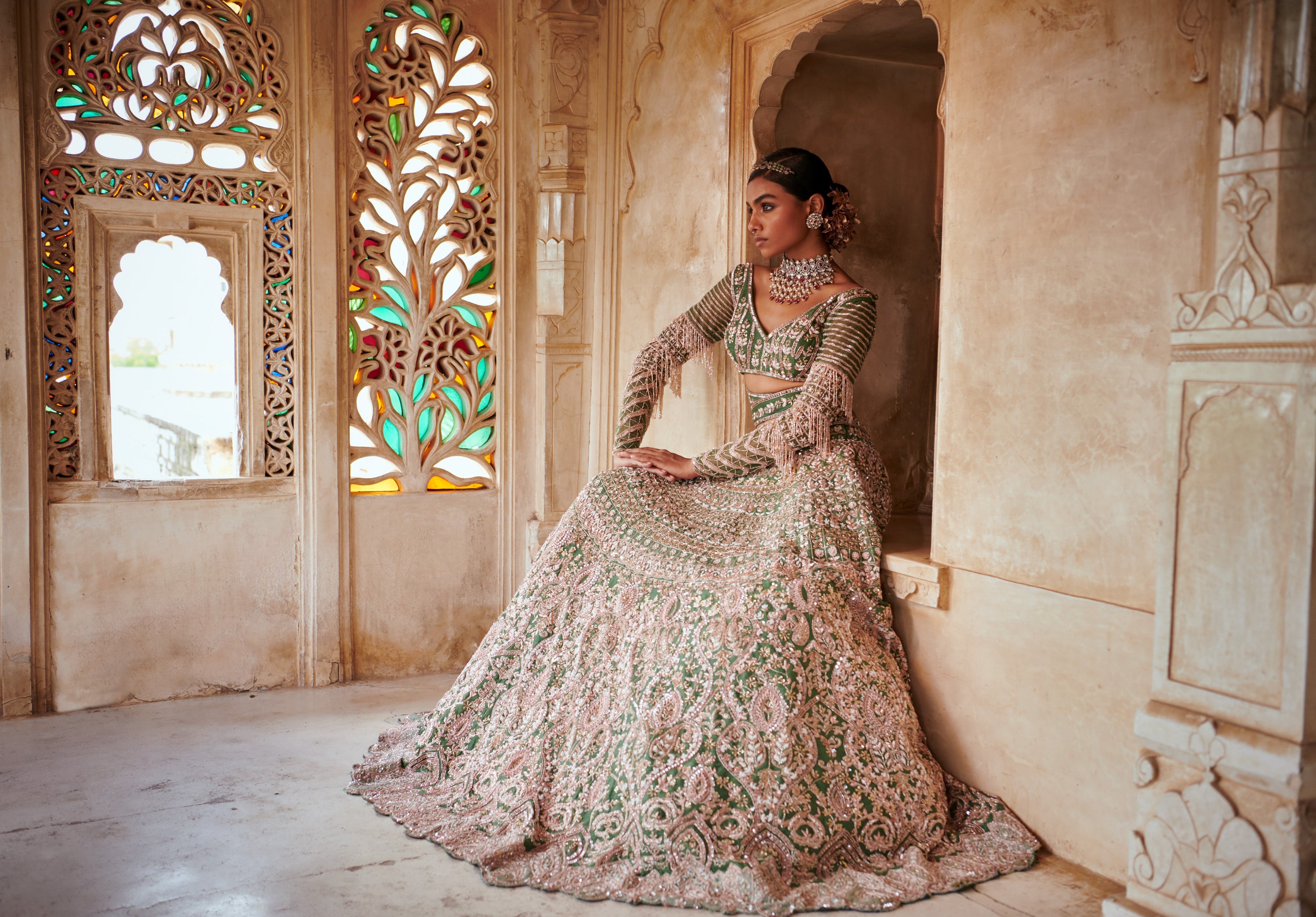 EMERALD GREEN BRIDAL LEHENGA