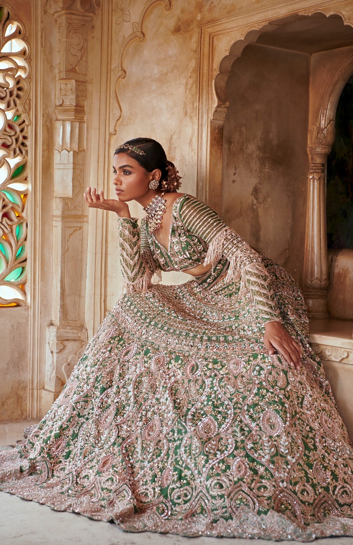 EMERALD GREEN BRIDAL LEHENGA