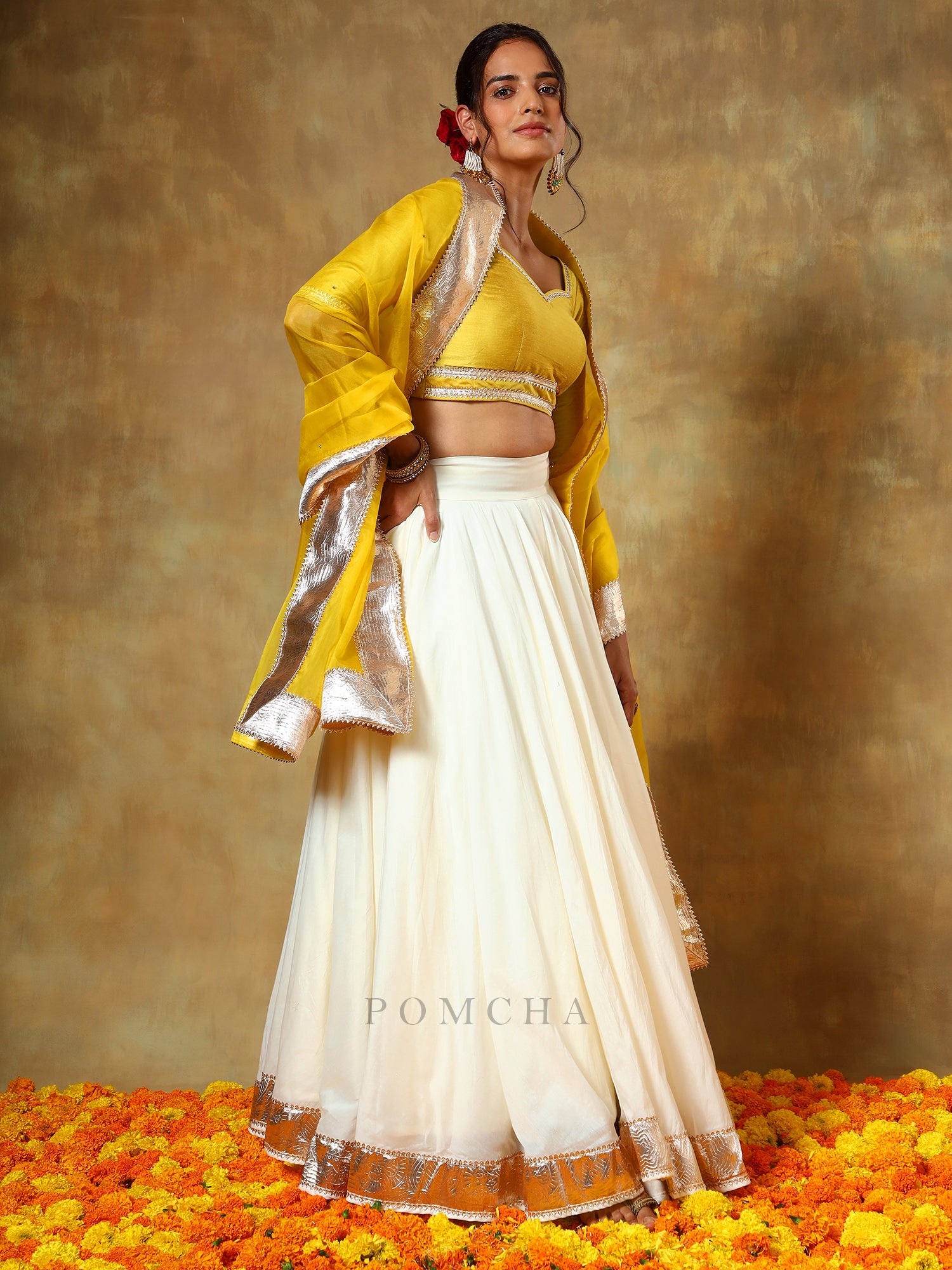 GUZARISH YELLOW OFF WHITE SILK LEHENGA SET