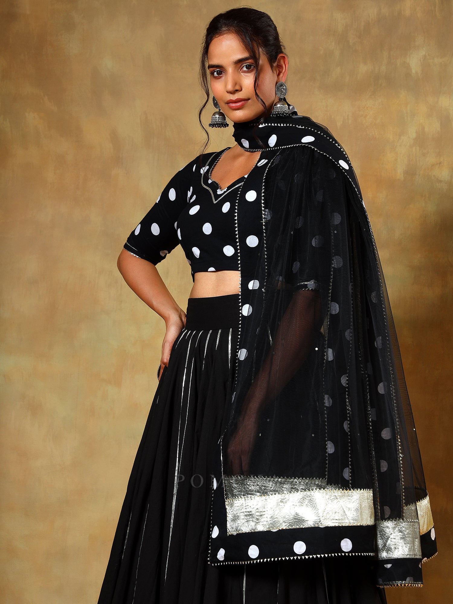 GUZARISH POLKA DOT COTTON LEHENGA SET