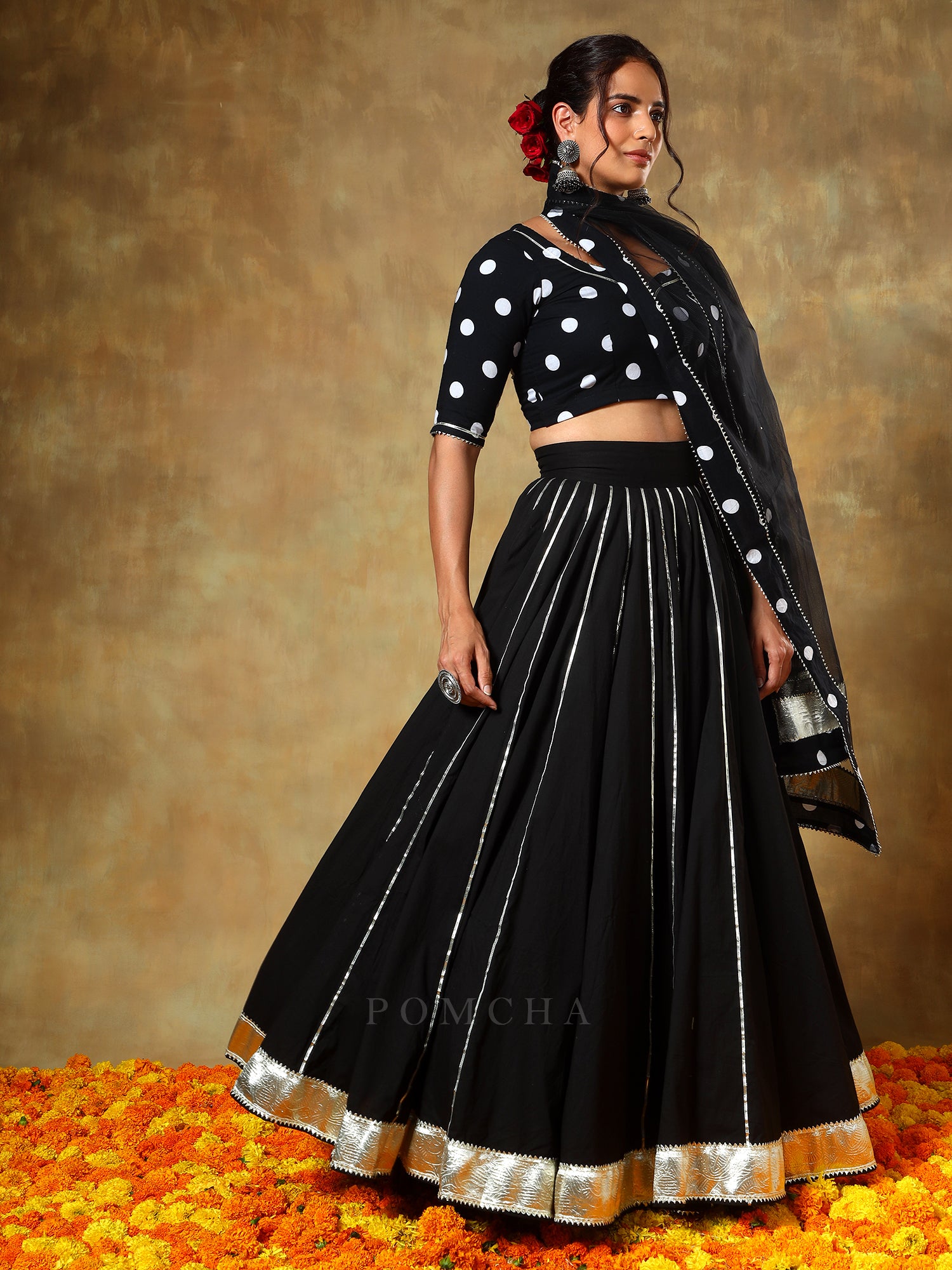 GUZARISH POLKA DOT COTTON LEHENGA SET