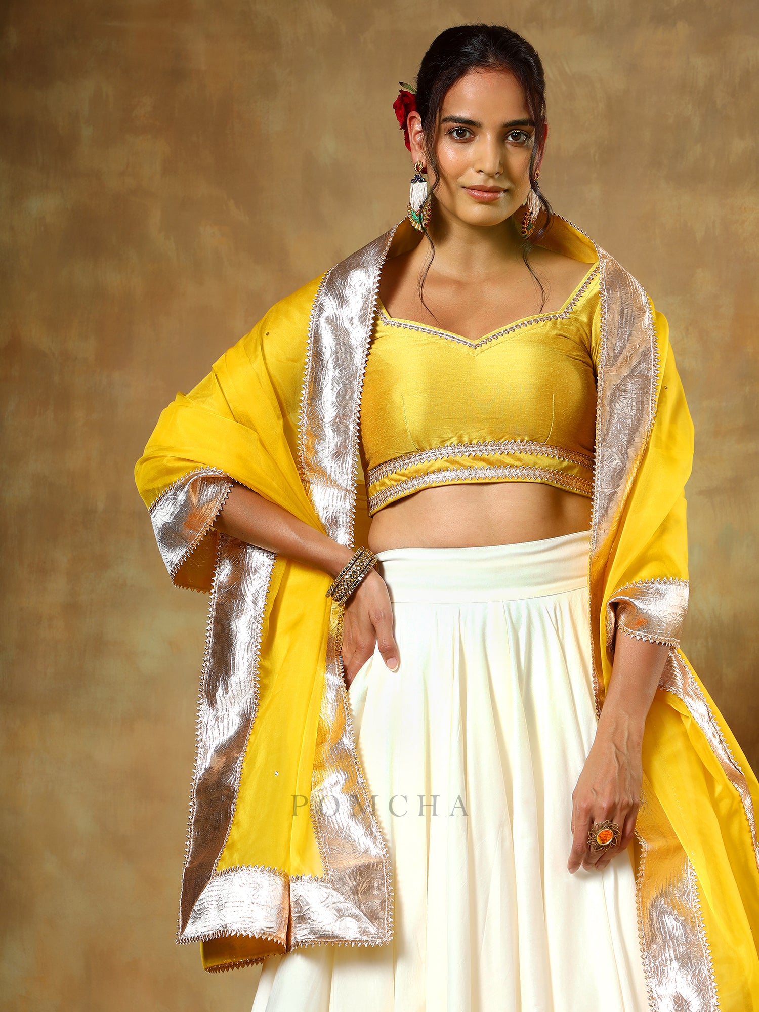 GUZARISH YELLOW OFF WHITE SILK LEHENGA SET