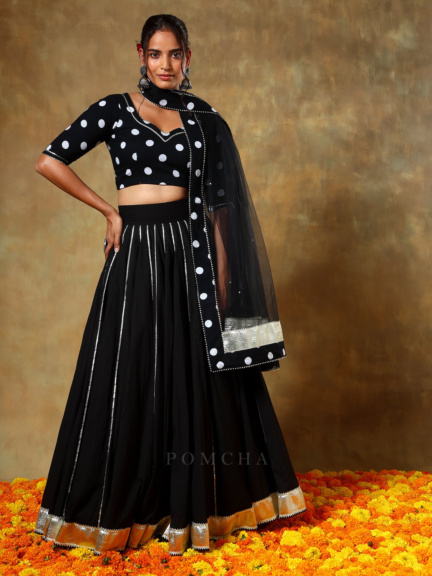 GUZARISH POLKA DOT COTTON LEHENGA SET