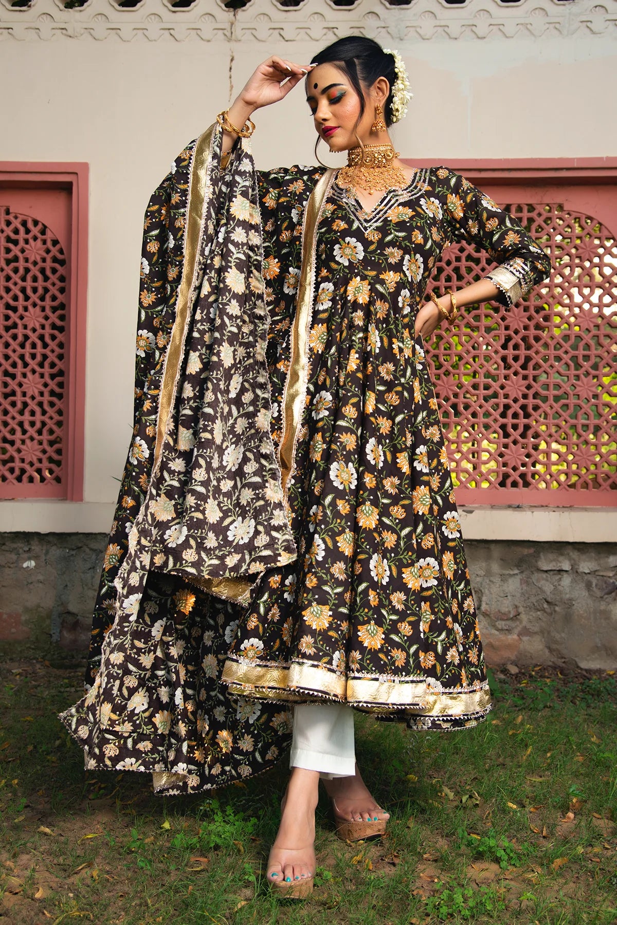 ROOP RANG HAND BLOCK ANARKALI SET