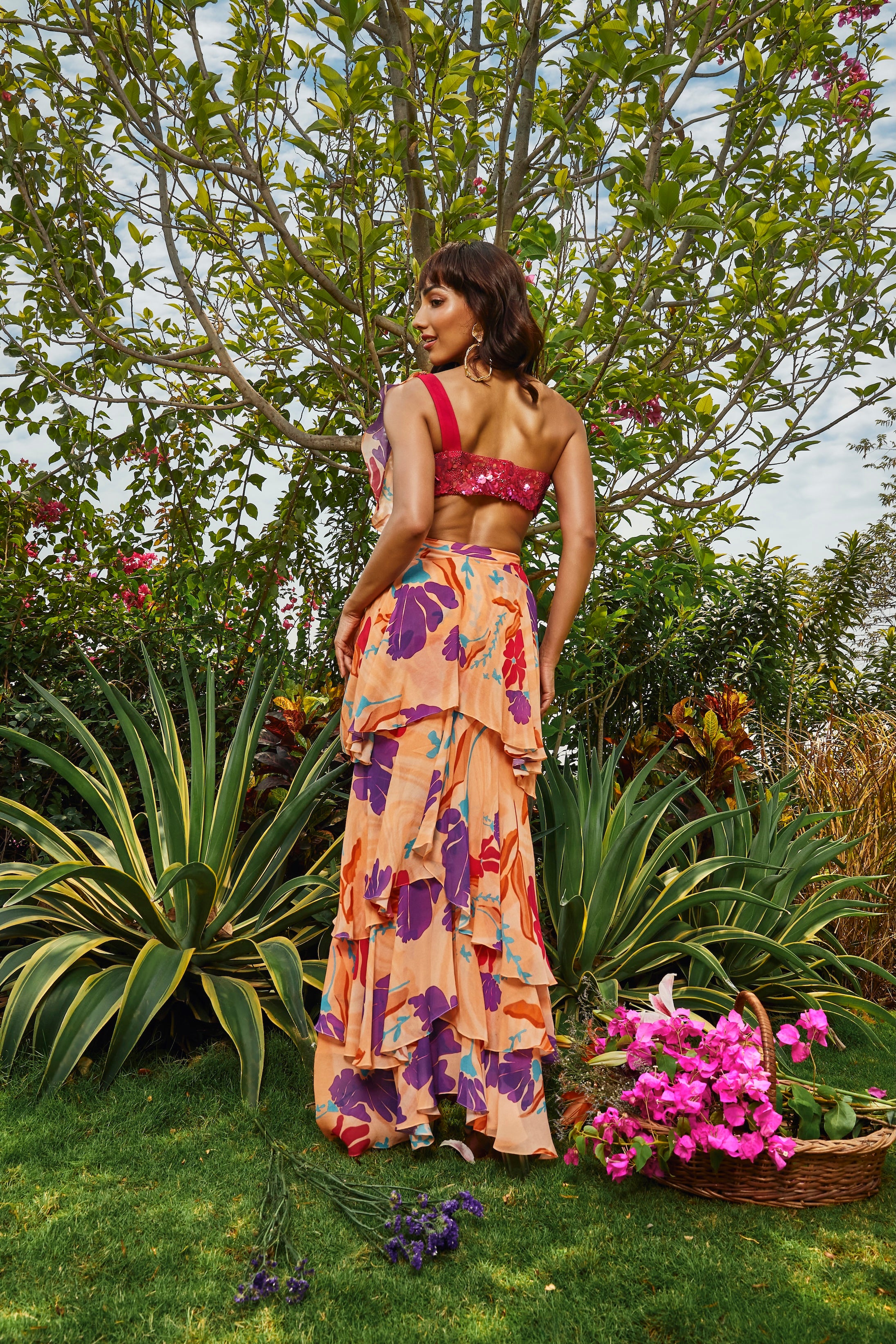 FLORAL PRINTED RUFFLE SAREE