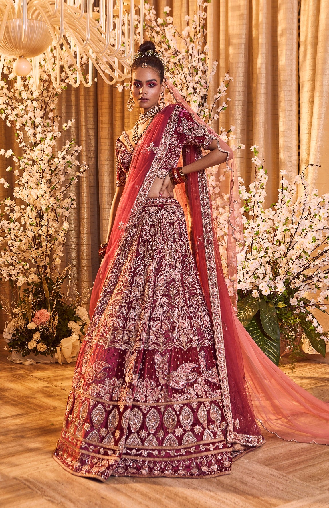 EARTH RED WITH BEAUJOLAIS LEHENGA SET