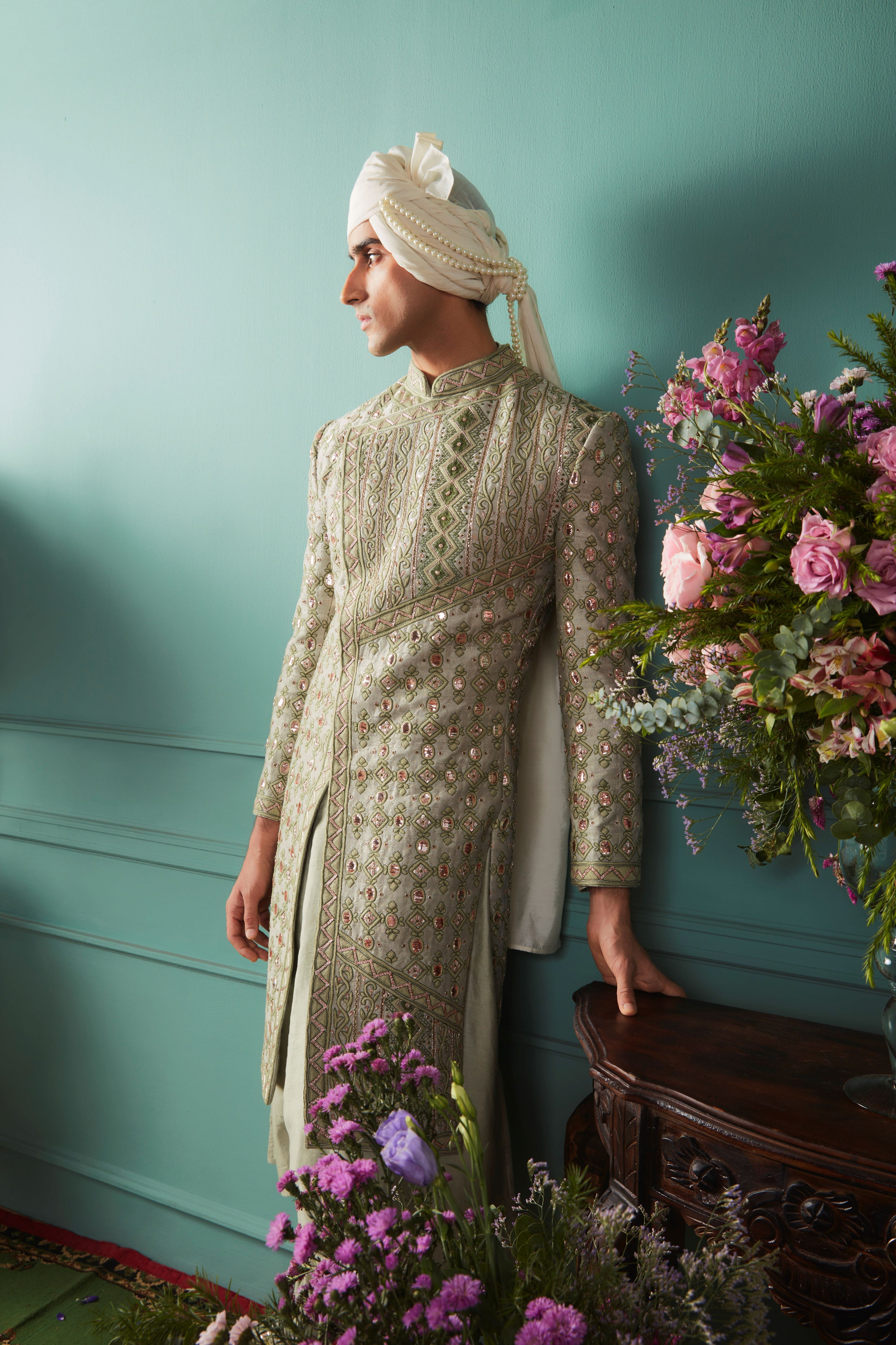 JADE SHEEN SHERWANI SET