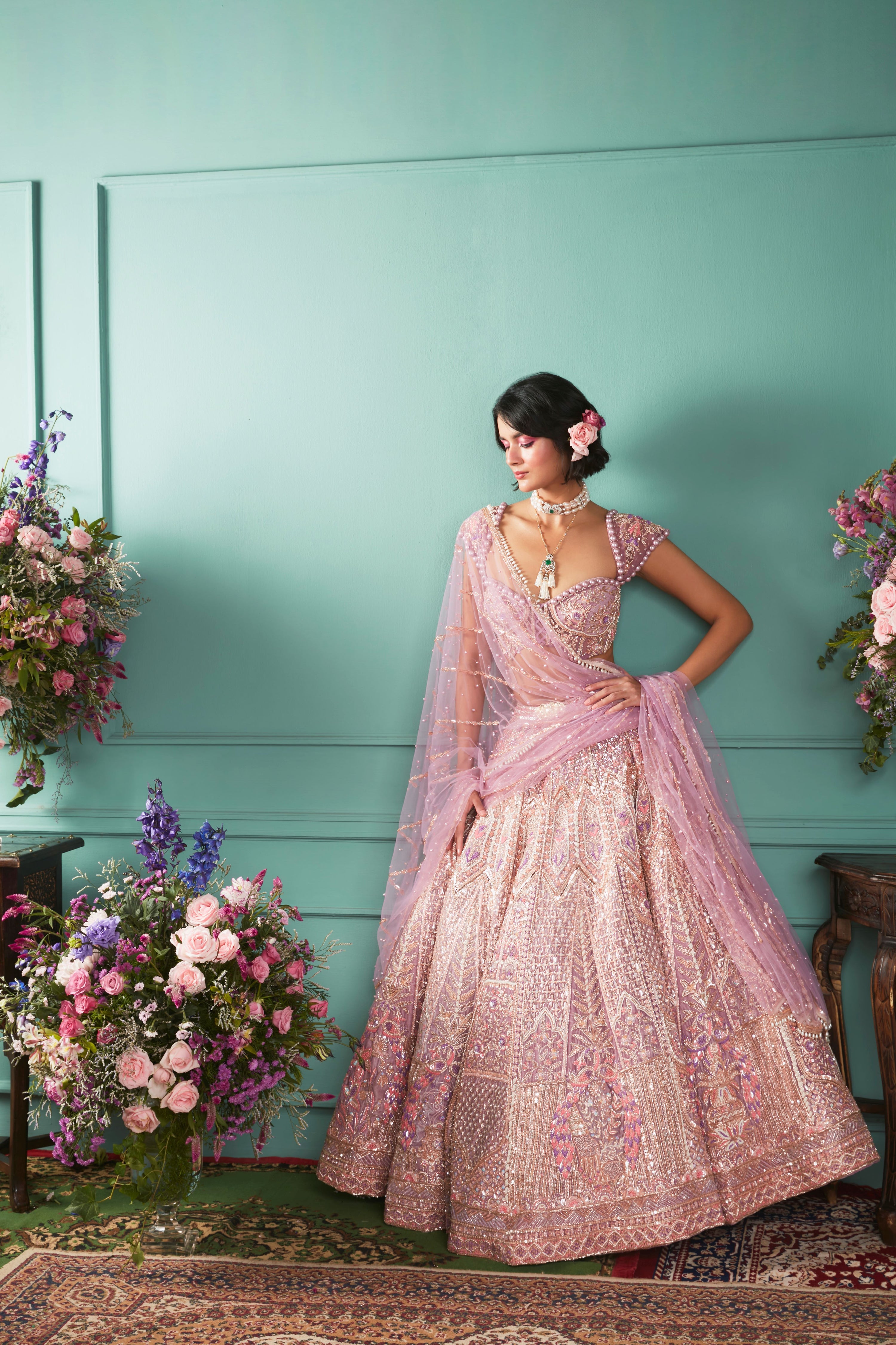 LILAC LEHENGA WITH SEVEN VOWS ELEMENTS