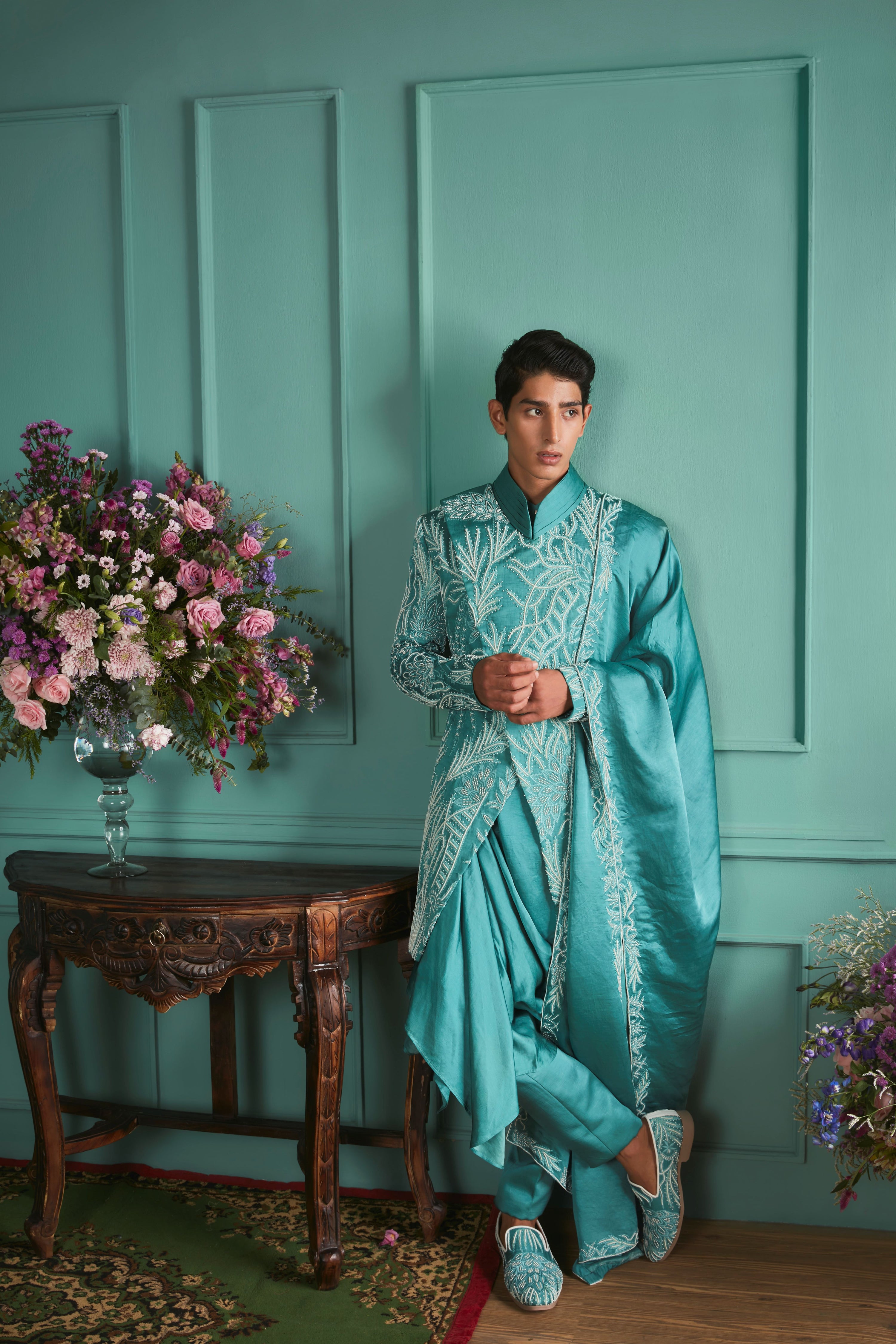 CAMEO BLUE SHERWANI SET