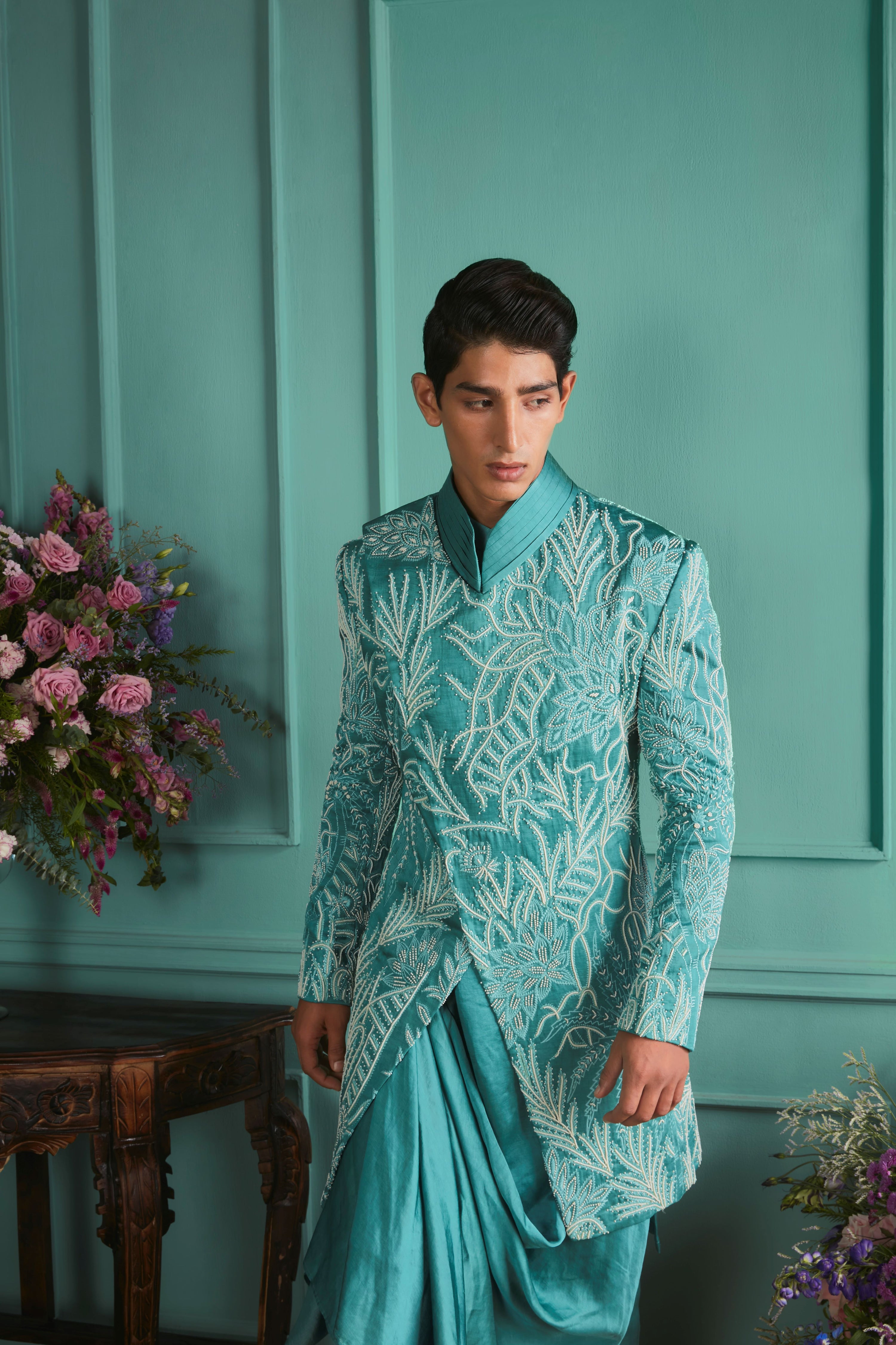 CAMEO BLUE SHERWANI SET