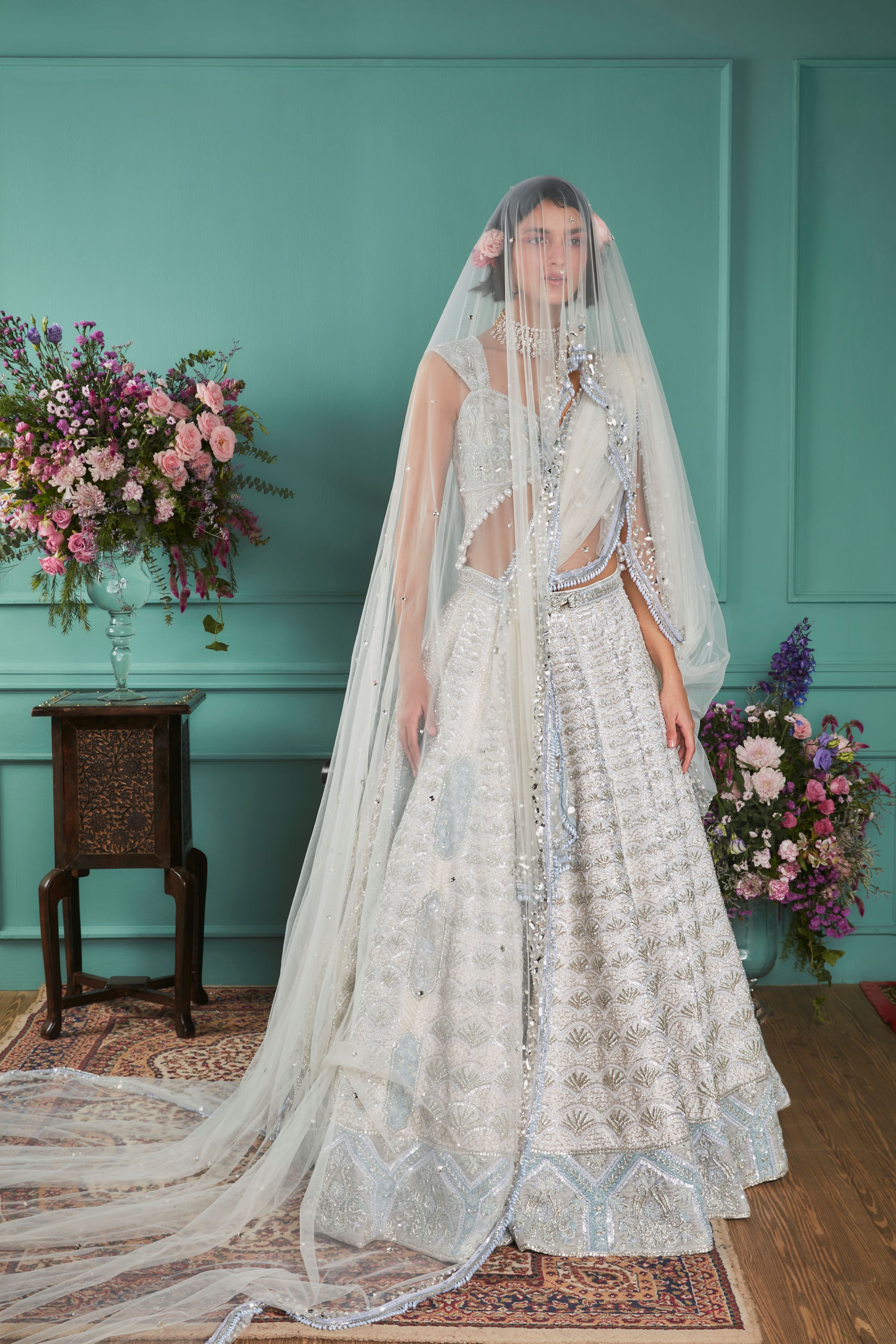 IVORY LEHENGA WITH FRENCH CHATEAU ELEMENTS