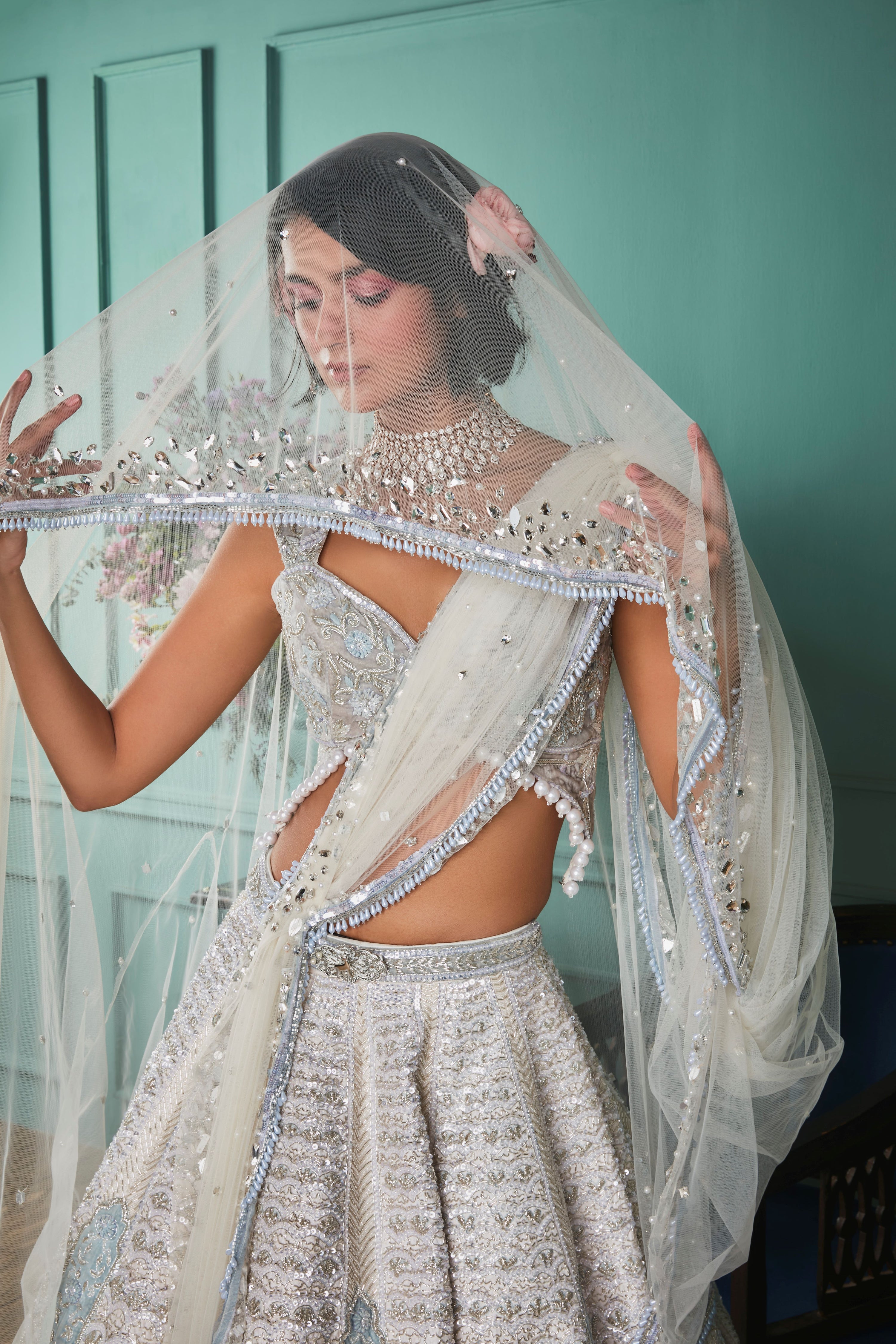 IVORY LEHENGA WITH FRENCH CHATEAU ELEMENTS