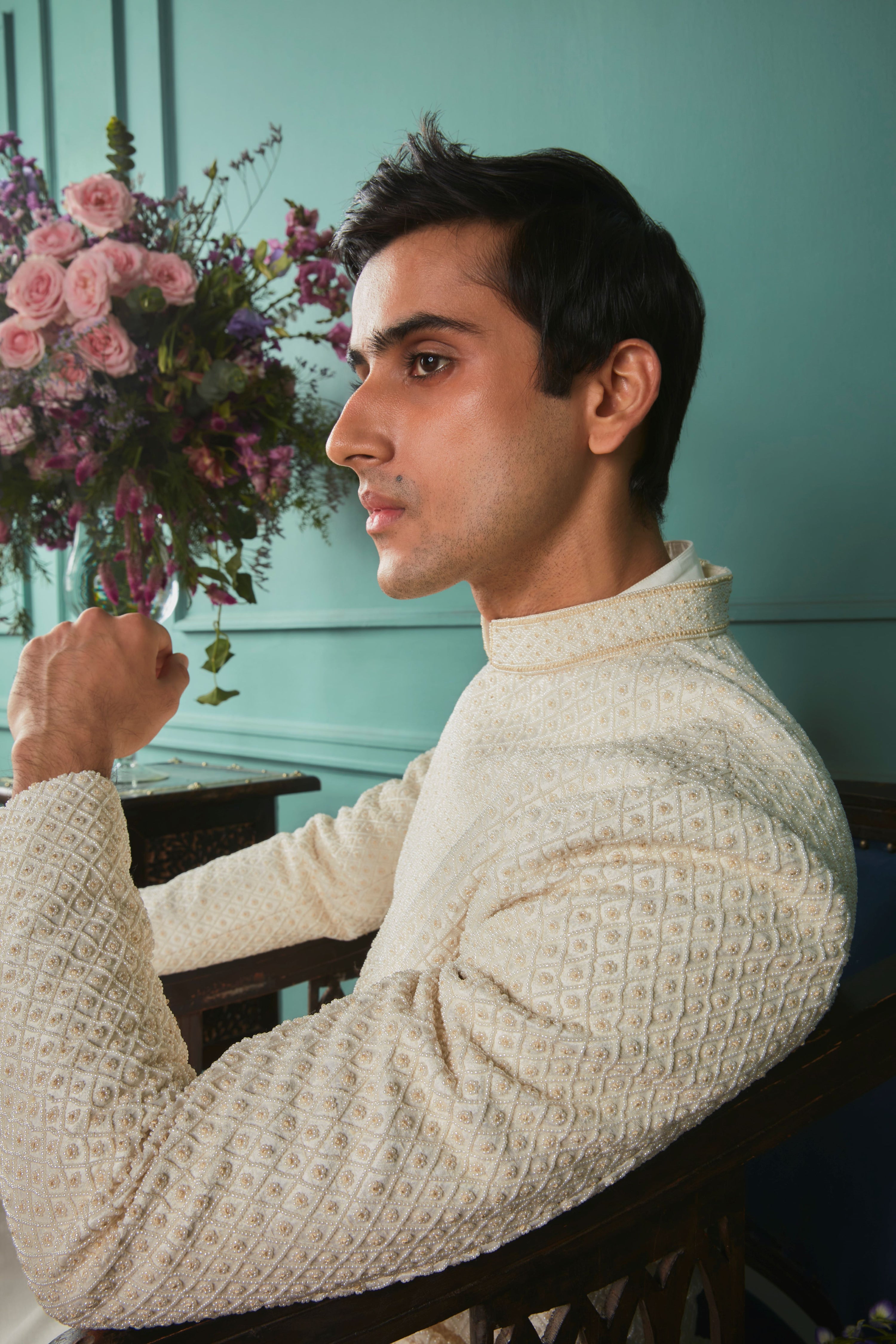 WINTER WHITE SHERWANI SET