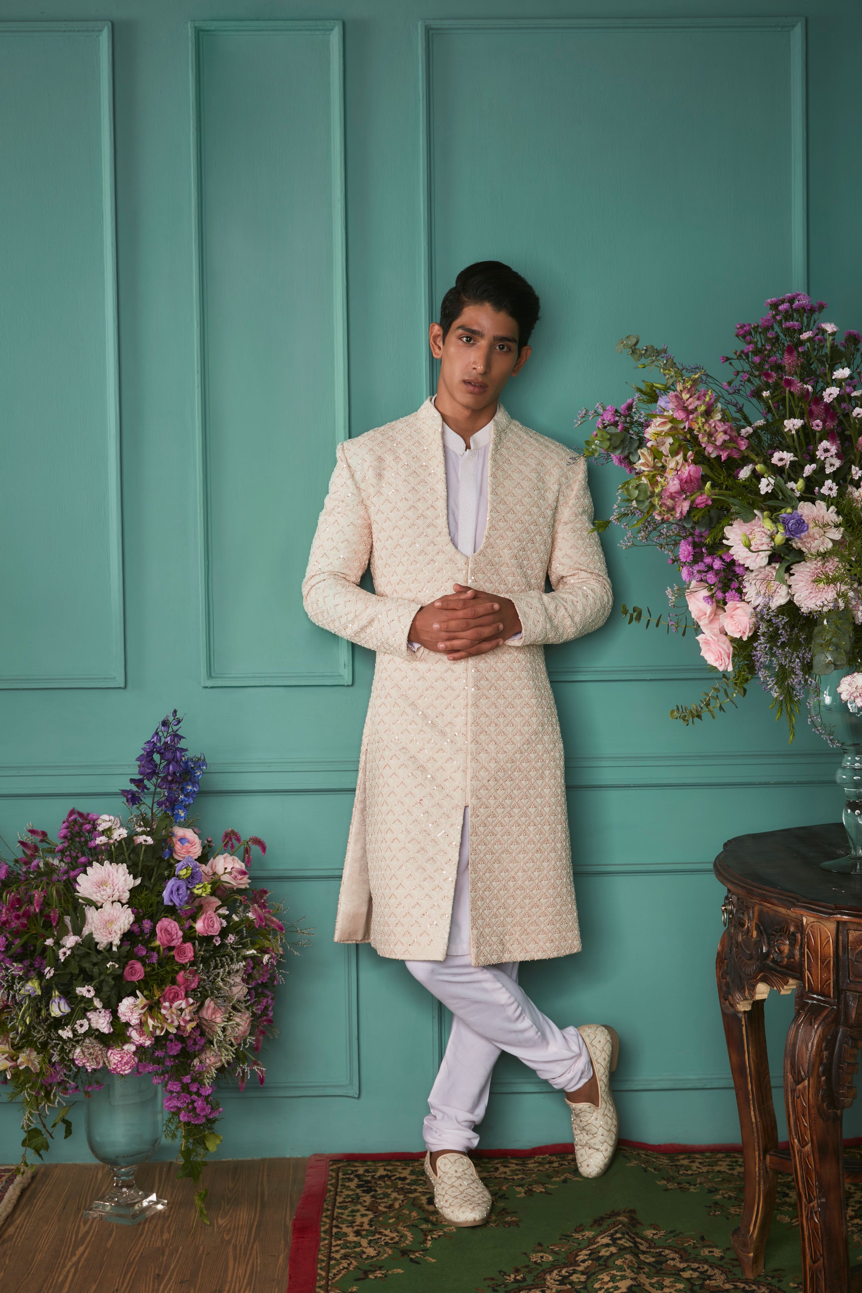 CLOUDE CREAM SHERWANI SET