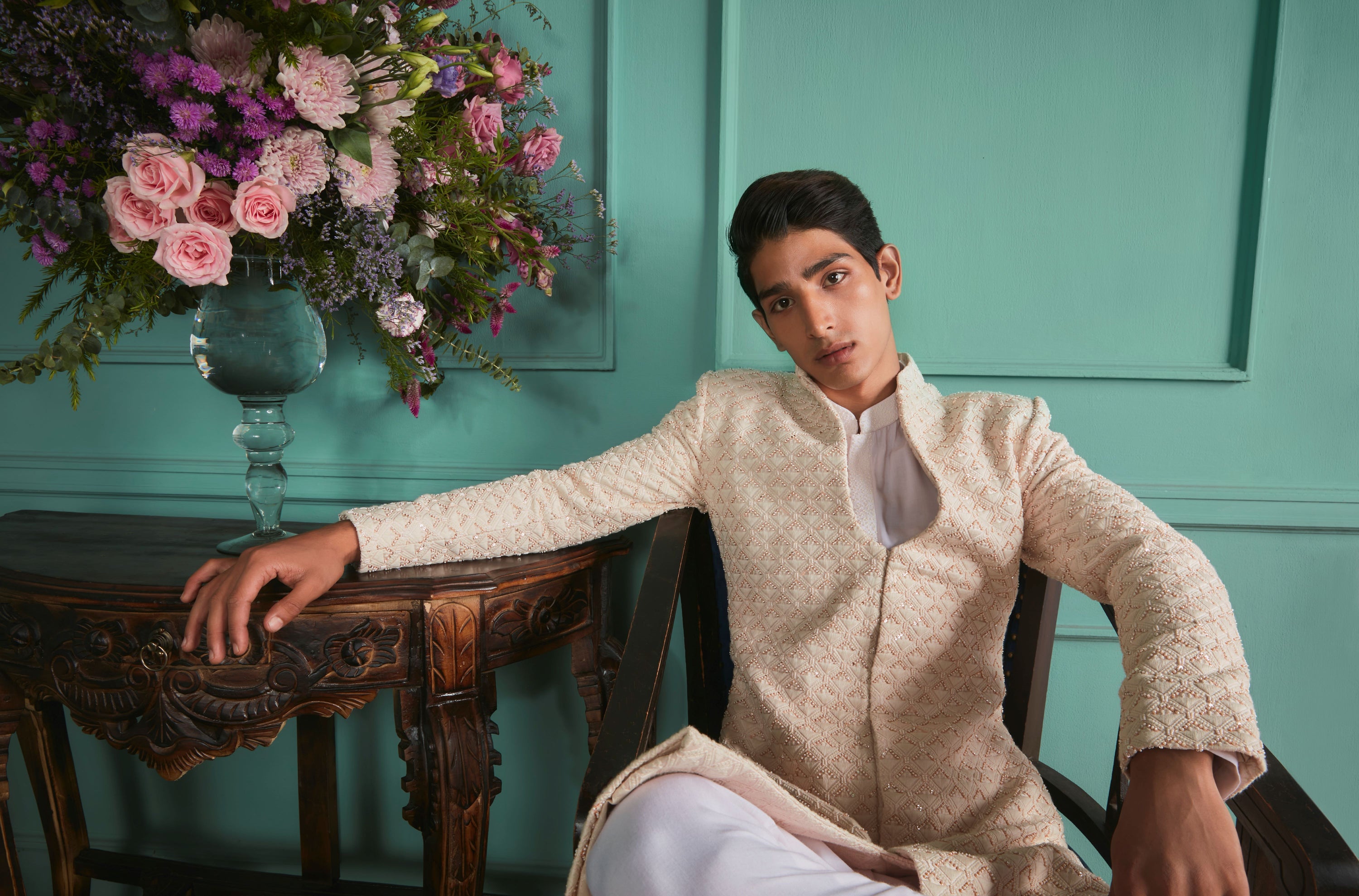 CLOUDE CREAM SHERWANI SET