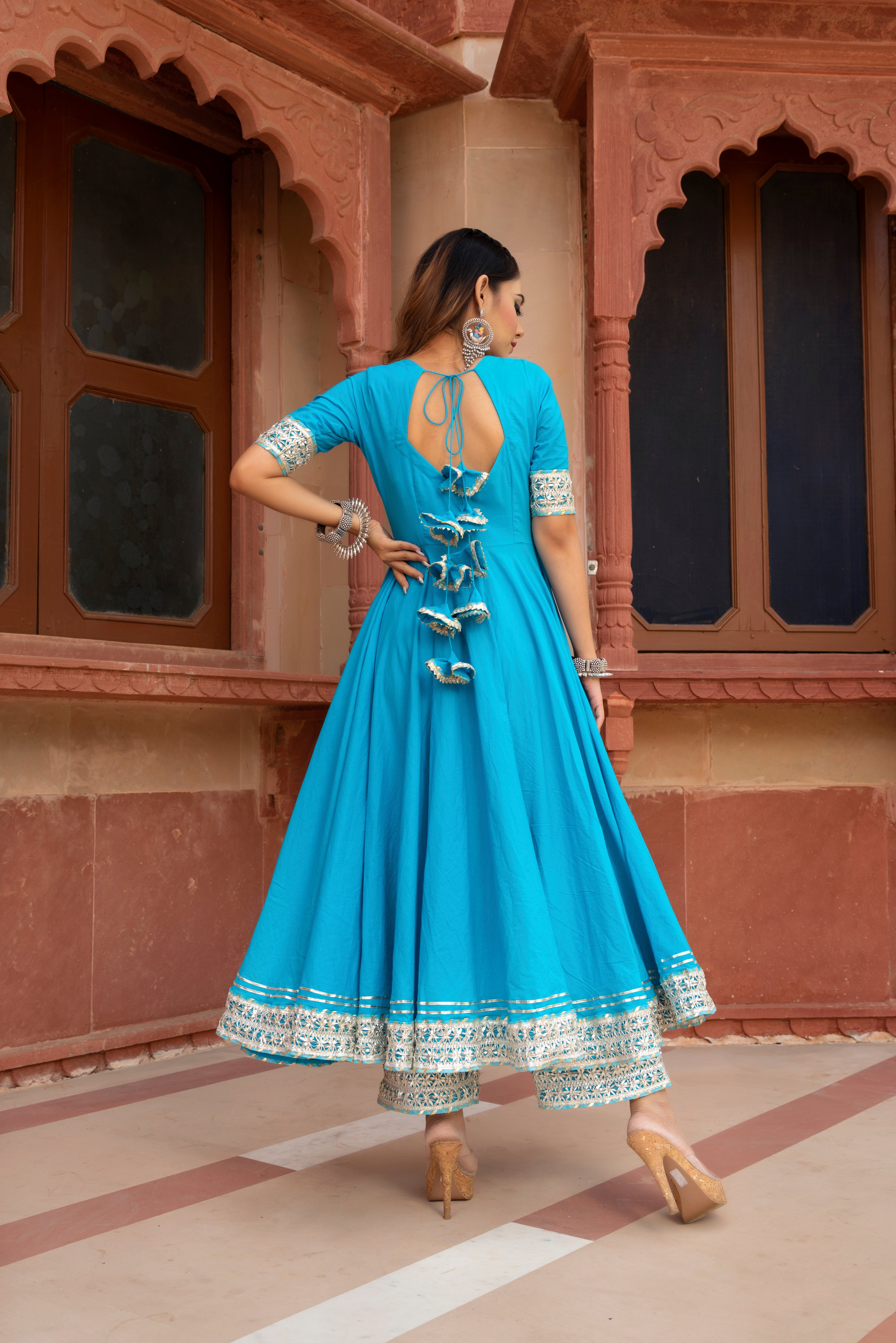 KALAMKARI BLUE PURE COTTON ANARKALI SET