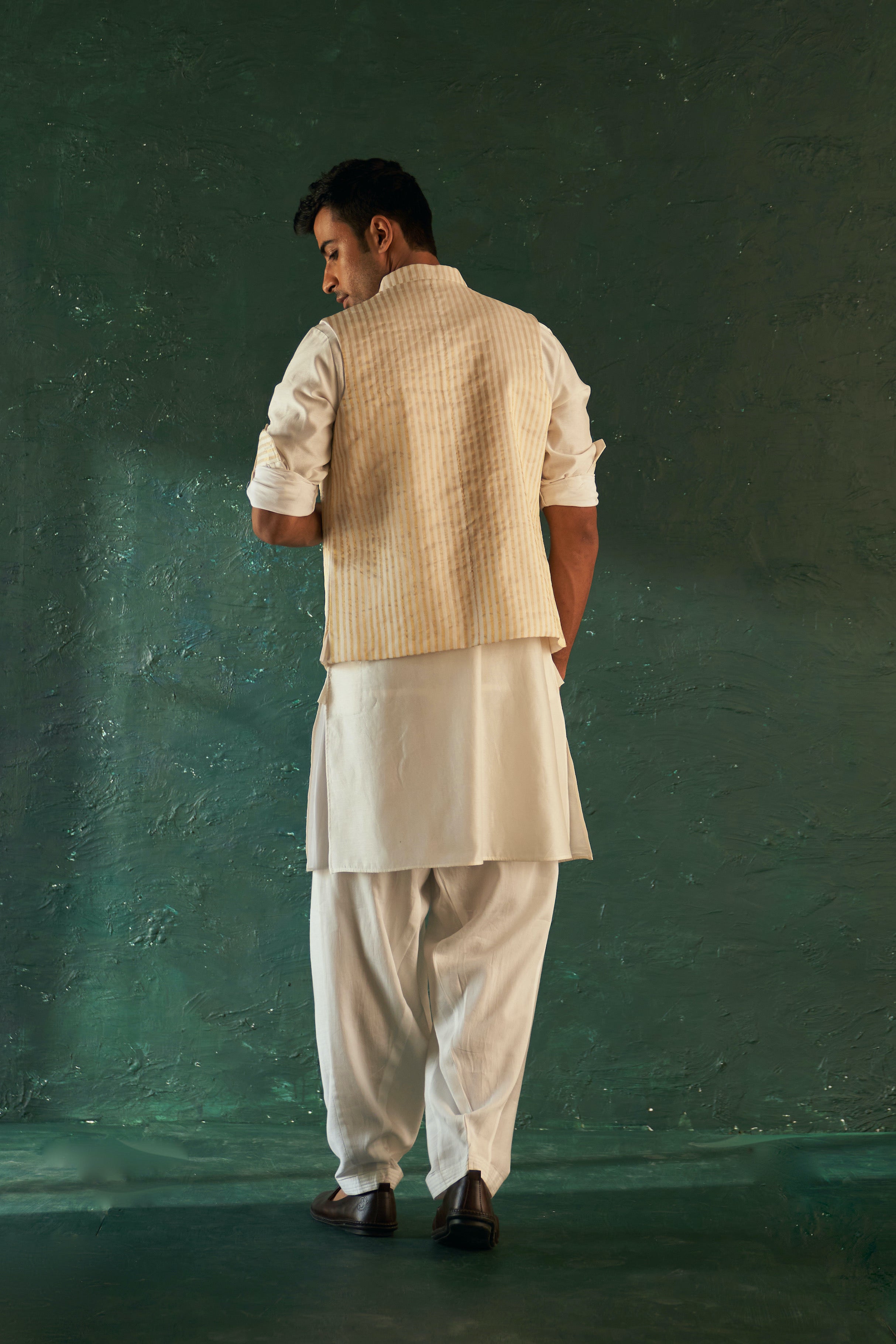 MIDAS IVORY TISSUE STRIPE NEHRU JACKET