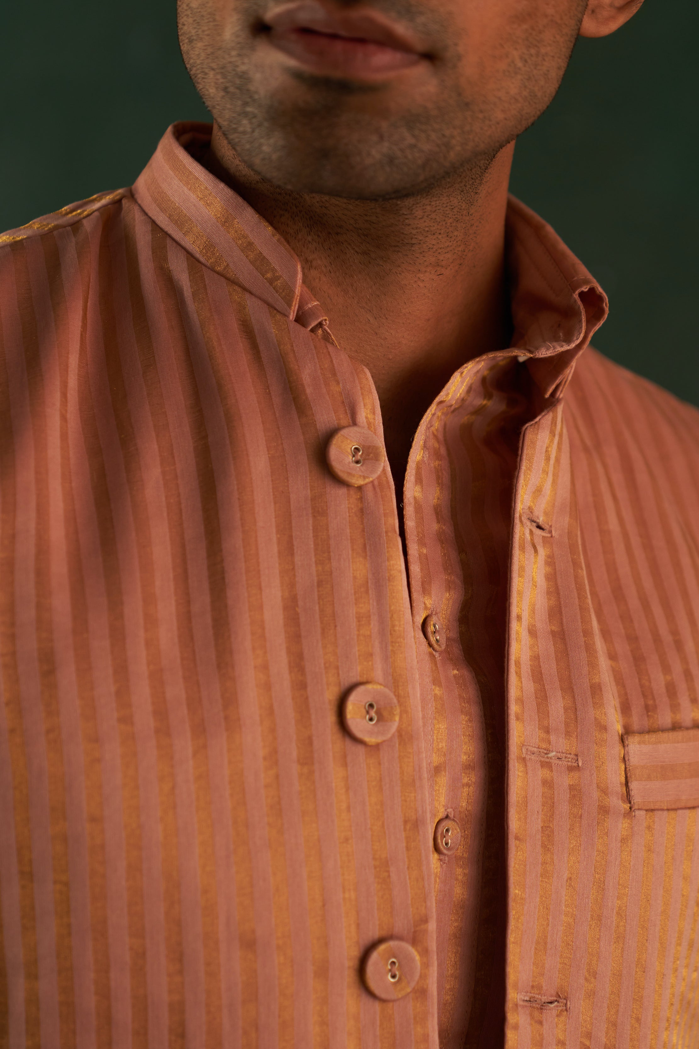 MIDAS OLD ROSE TISSUE STRIPE NEHRU JACKET